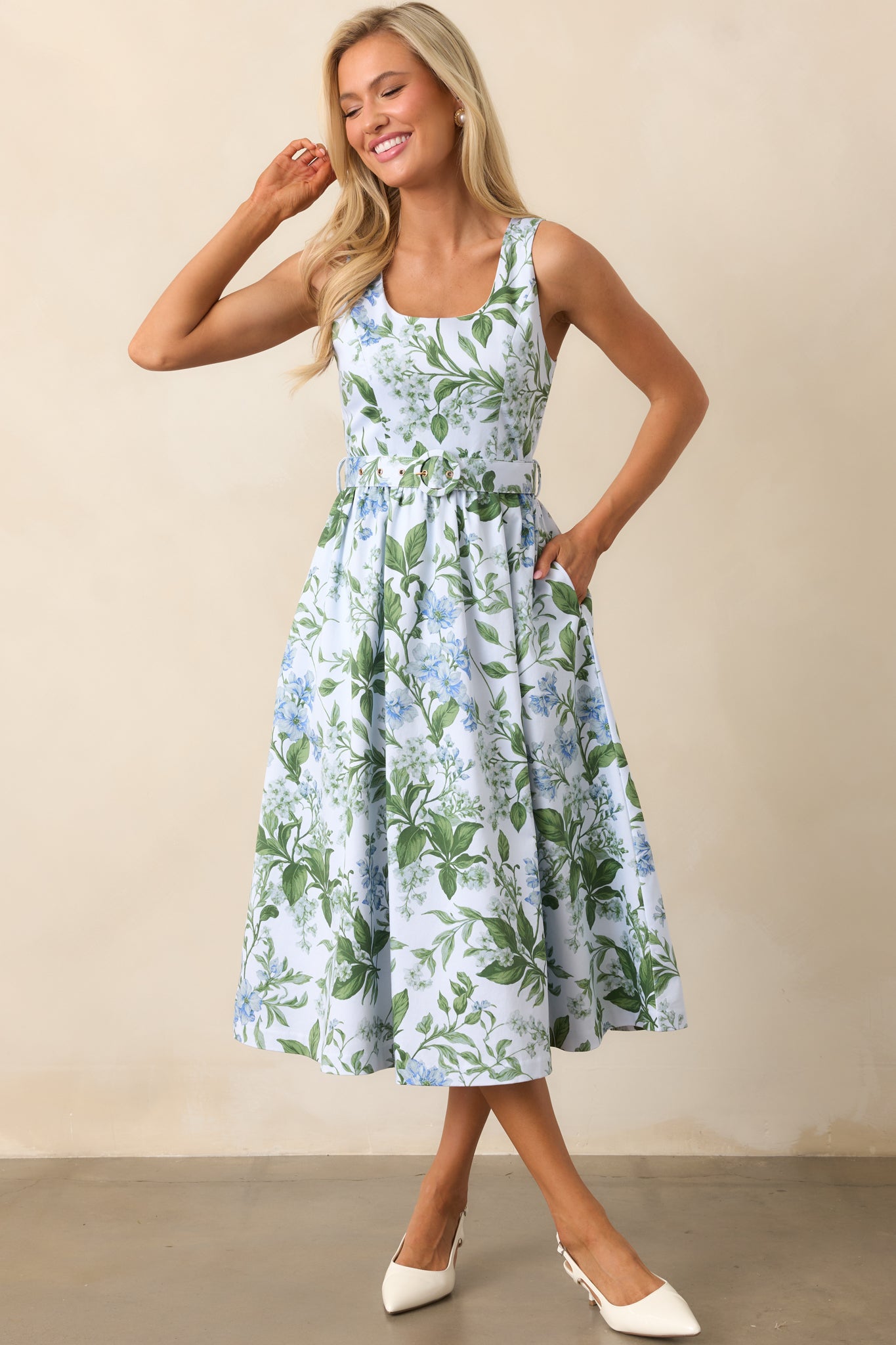 Ava Blue Lilacs Botanical Midi Dress