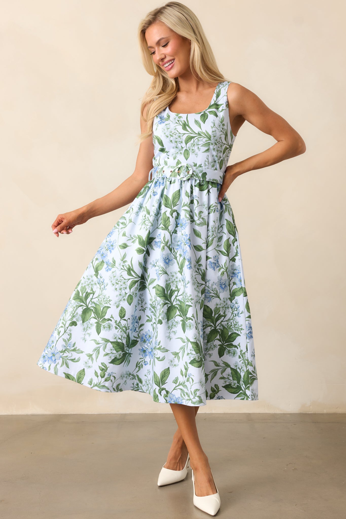 Ava Blue Lilacs Botanical Midi Dress