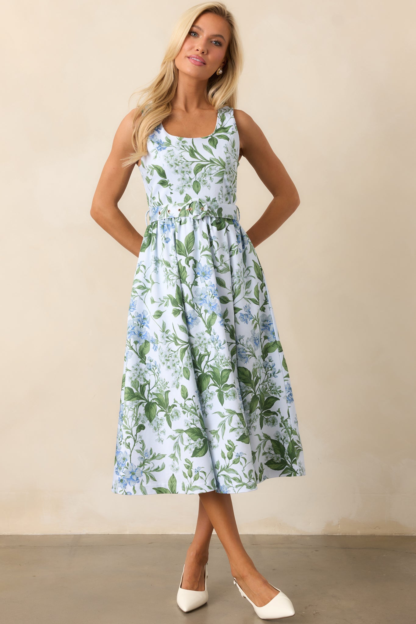 Ava Blue Lilacs Botanical Midi Dress