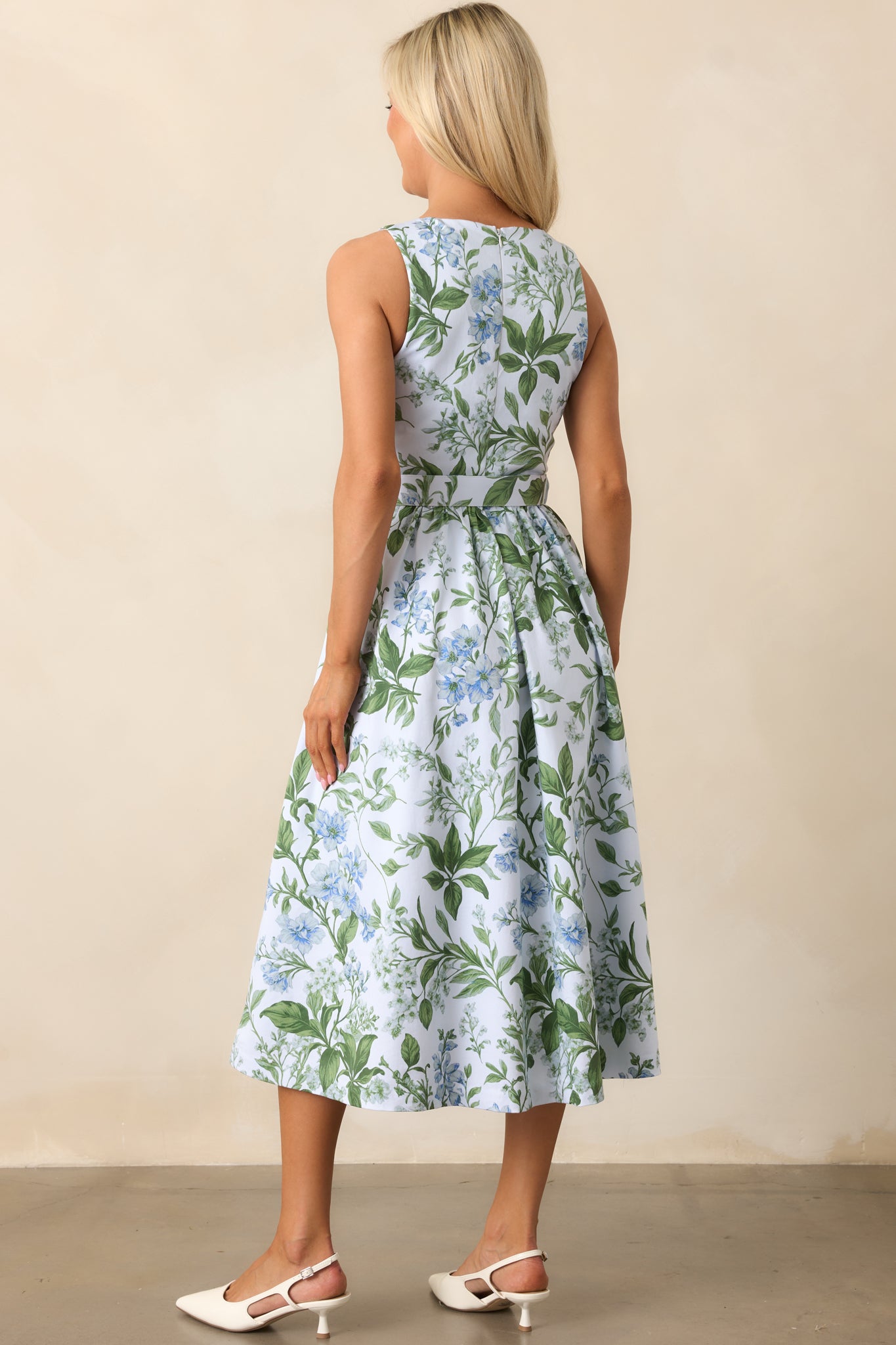 Ava Blue Lilacs Botanical Midi Dress