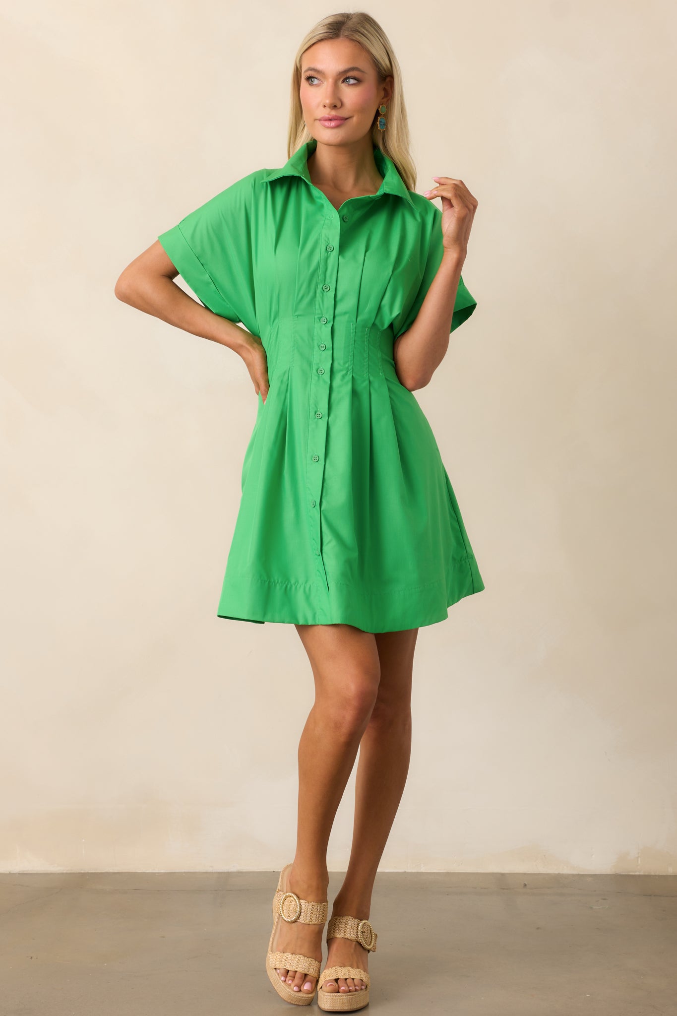 Drive-In Movie Kelly Green Mini Shirt Dress