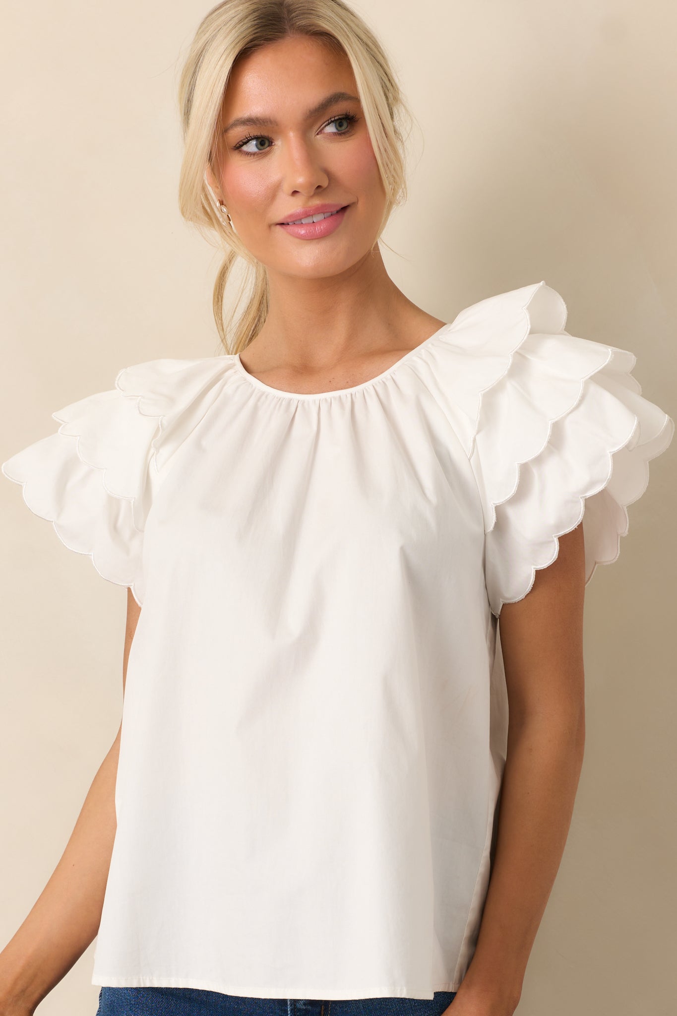 Bianca White Scallop Top