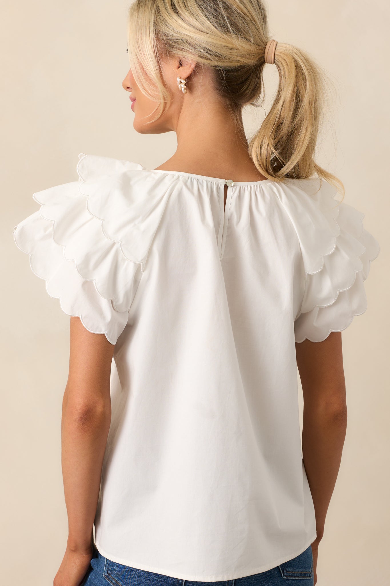 Bianca White Scallop Top