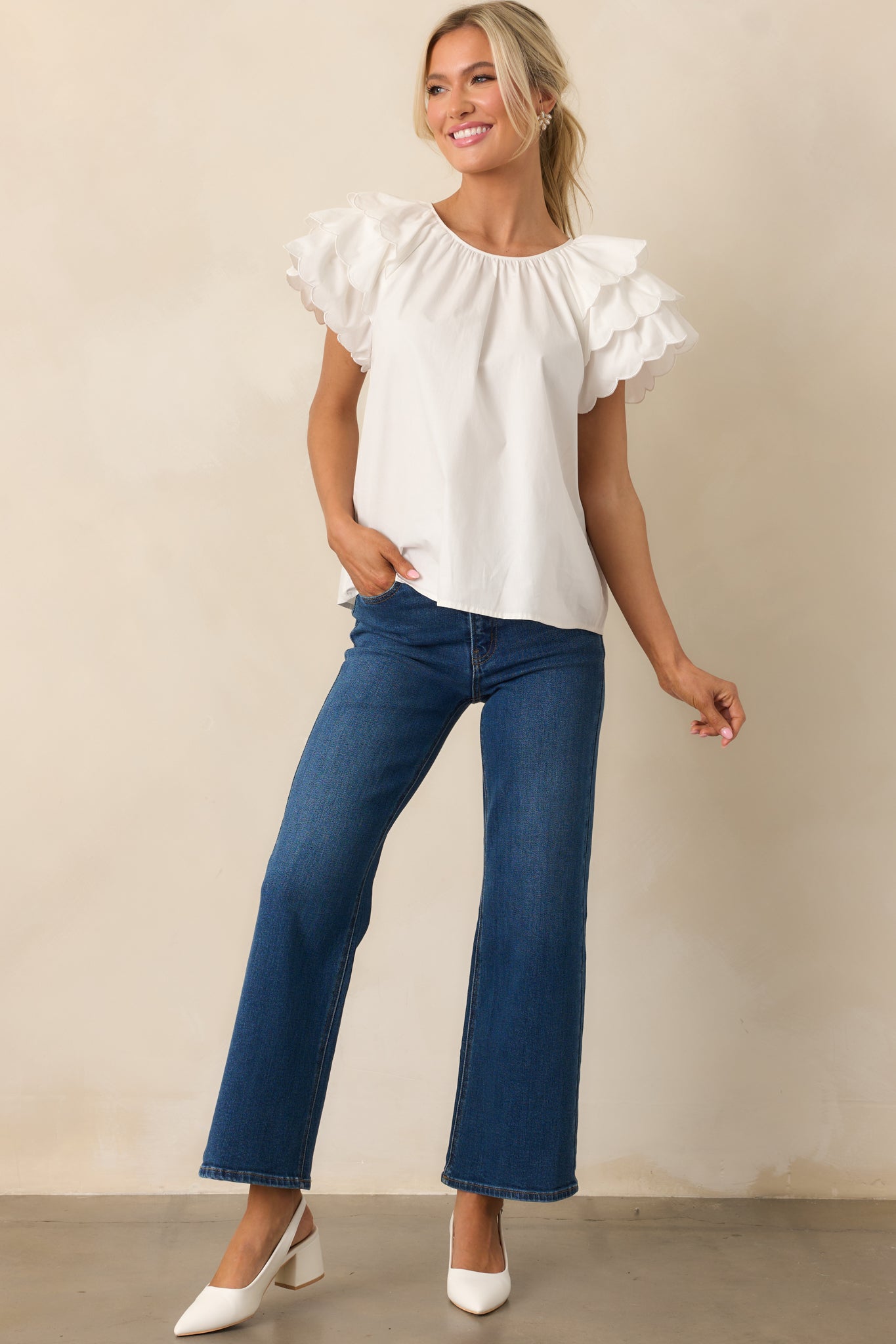 Bianca White Scallop Top