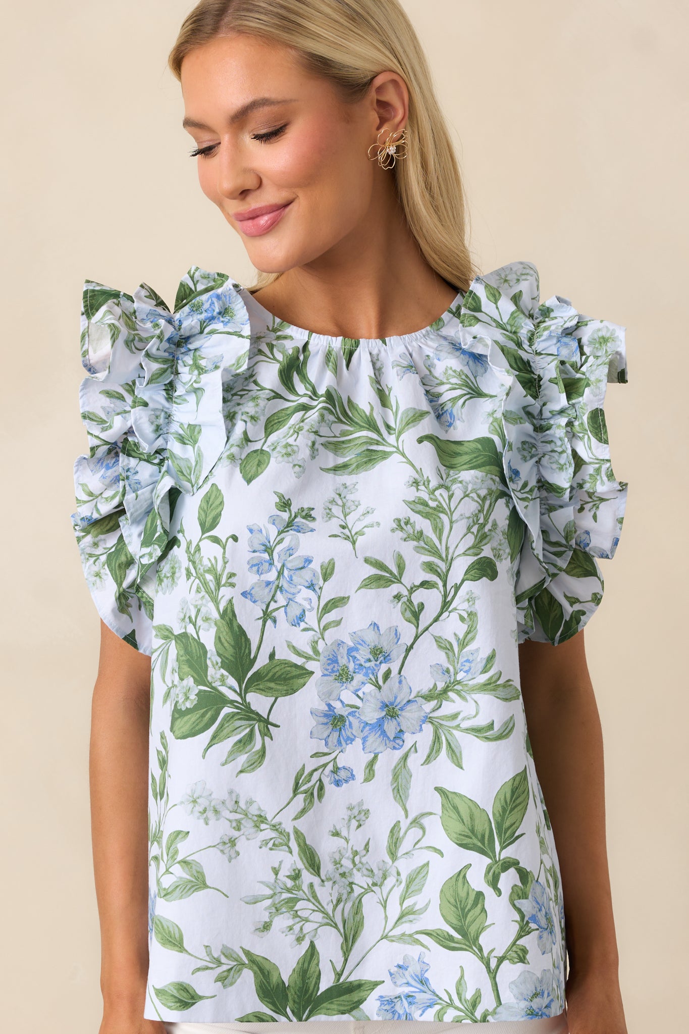 Charlotte Blue Lilacs Botanical Ruffle Top