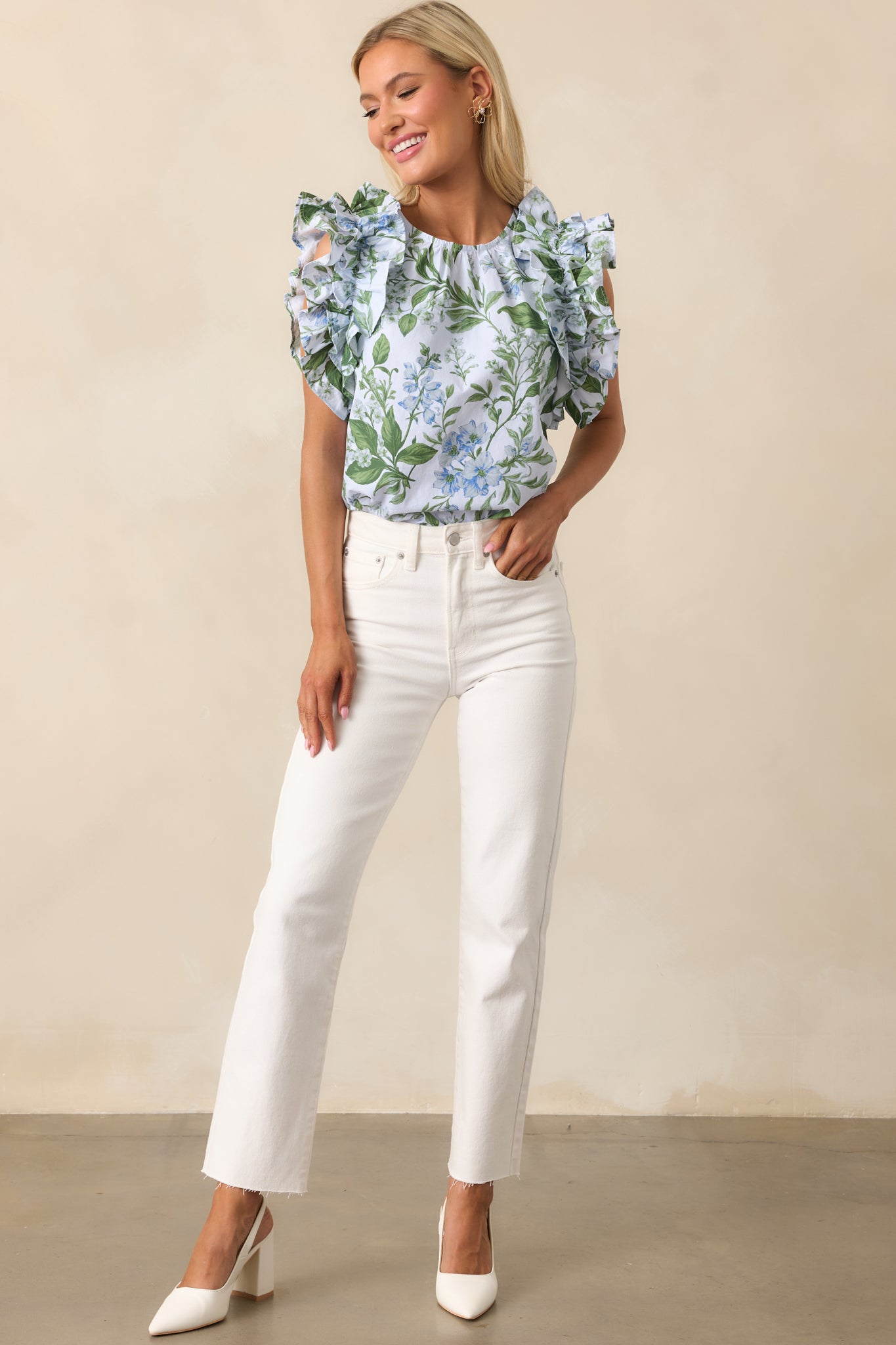 Charlotte Blue Lilacs Botanical Ruffle Top