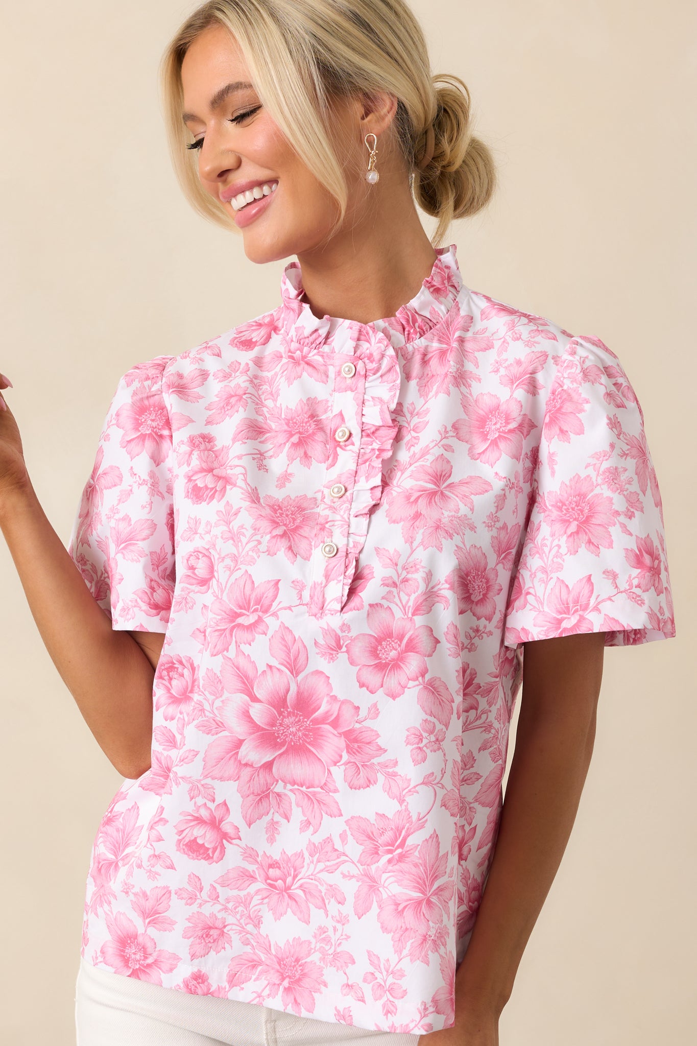 Avery La France Dianthus Pink Ruffle Top