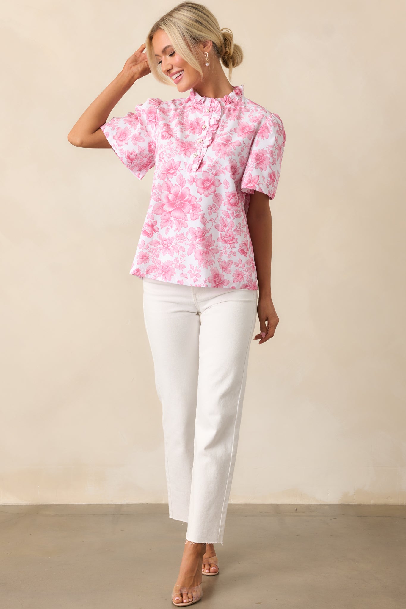 Avery La France Dianthus Pink Ruffle Top