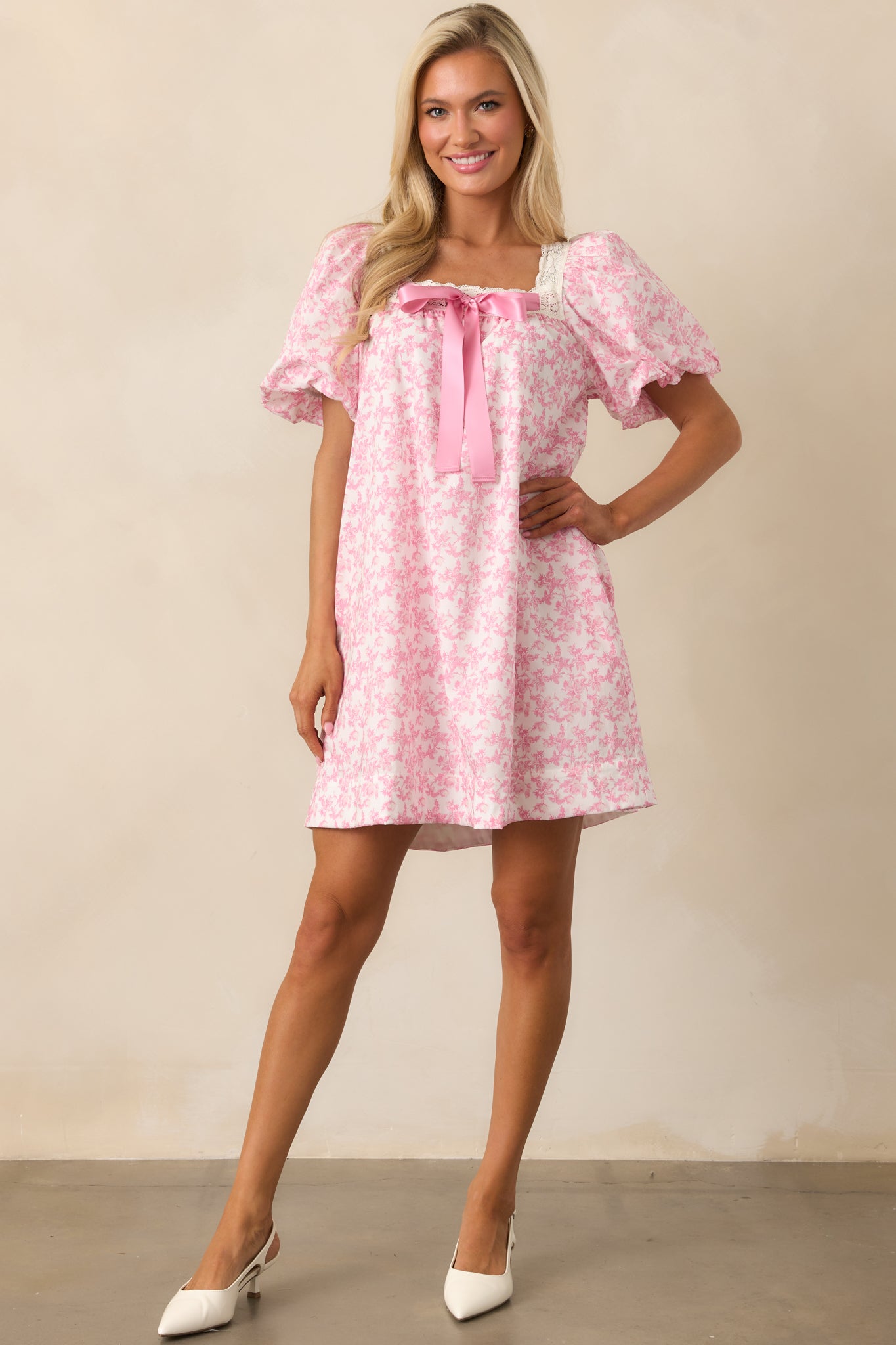 Frolic Through Fields Cotton Pink Floral Mini Dress