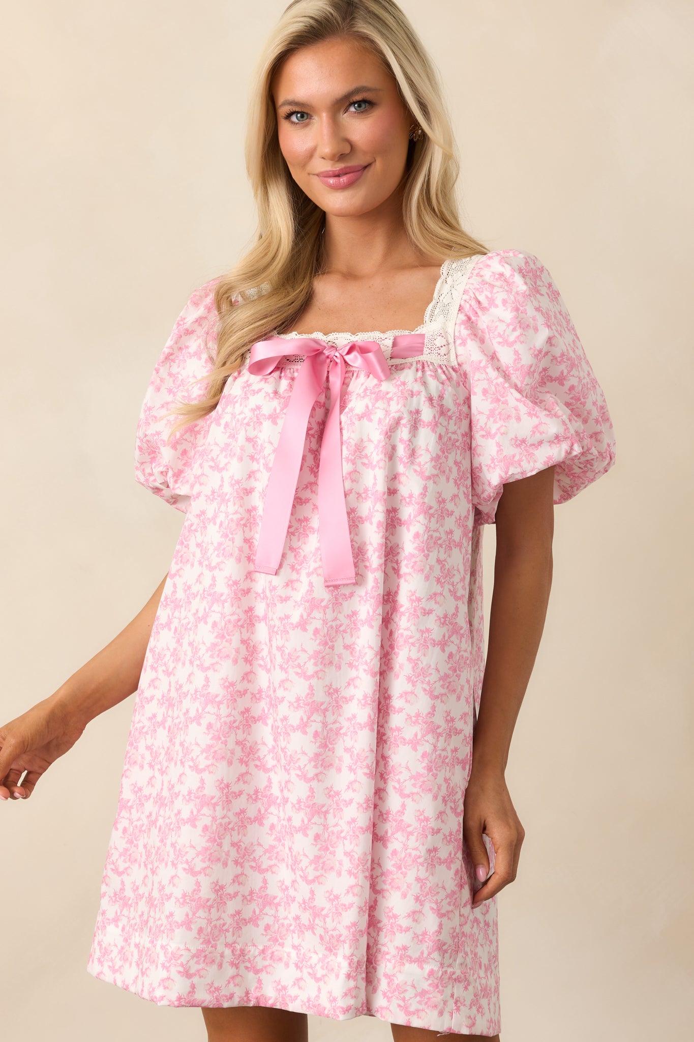 Frolic Through Fields Cotton Pink Floral Mini Dress