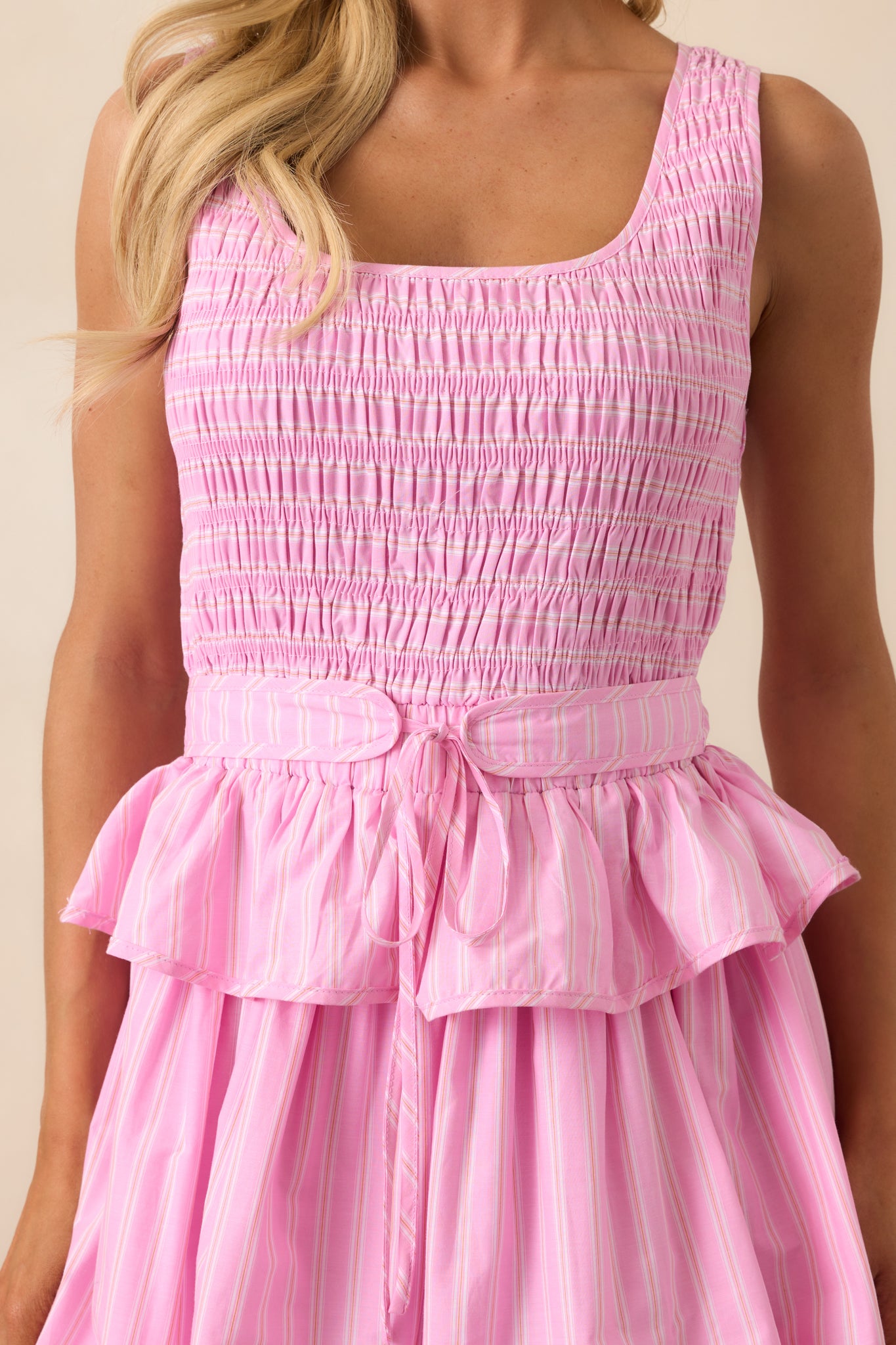 On Cloud Nine Pink Stripe Cotton Ruffle Midi Dress