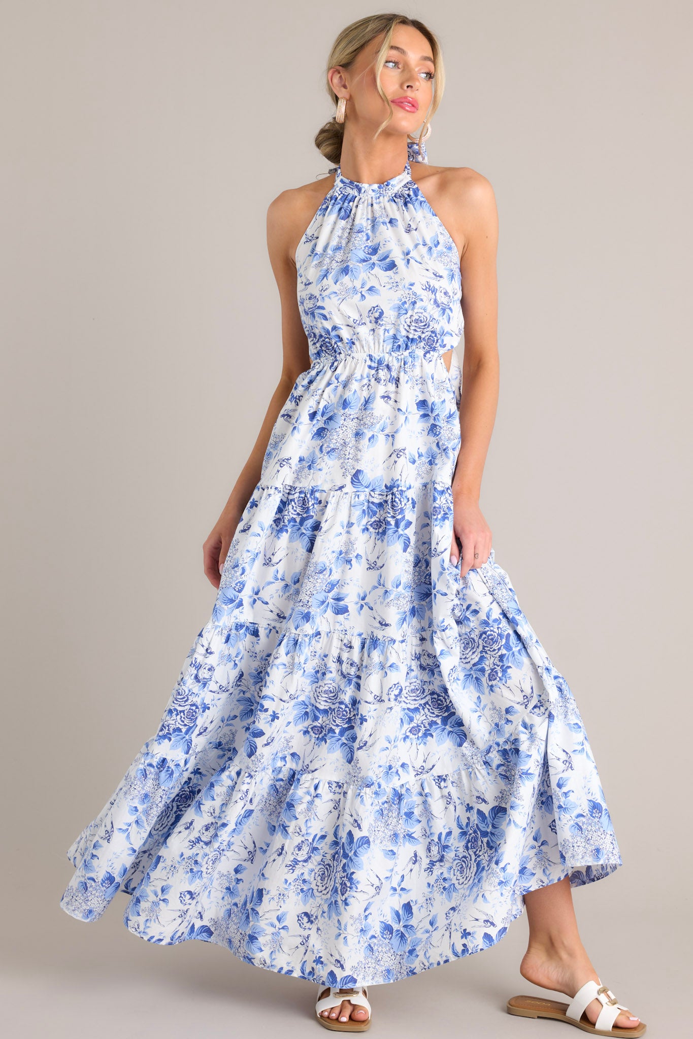 Blue white floral maxi dress best sale