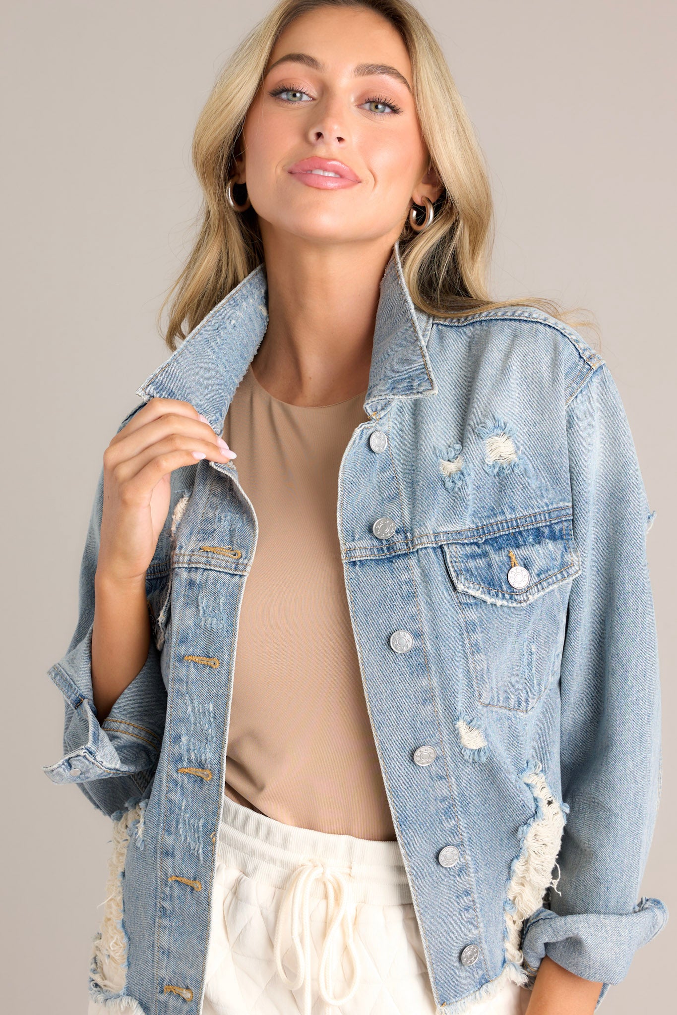 Medium Wash Distressed popular Denim Jacket