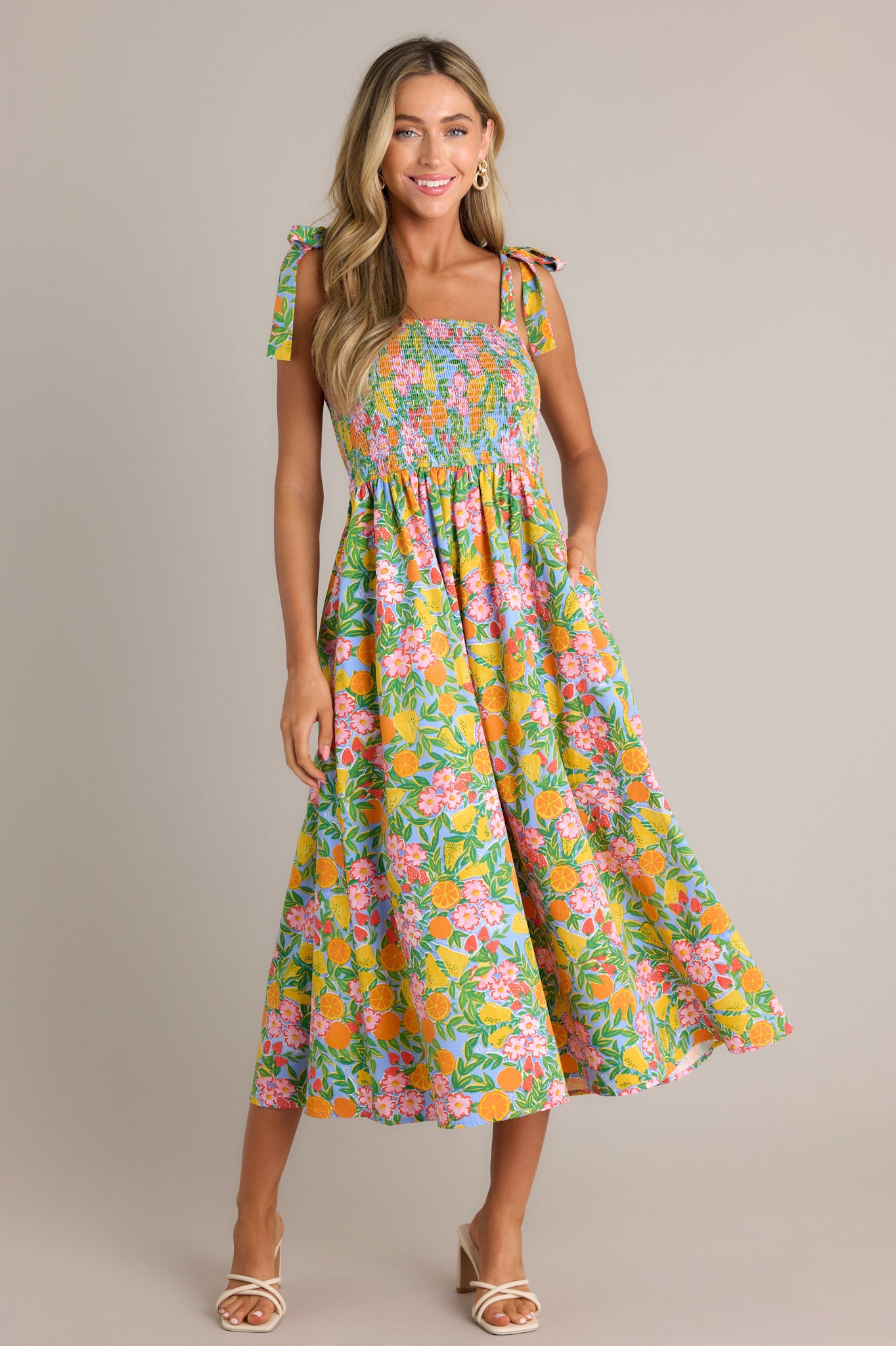 Green Multi Floral Midi Dress - All Dresses | Red Dress