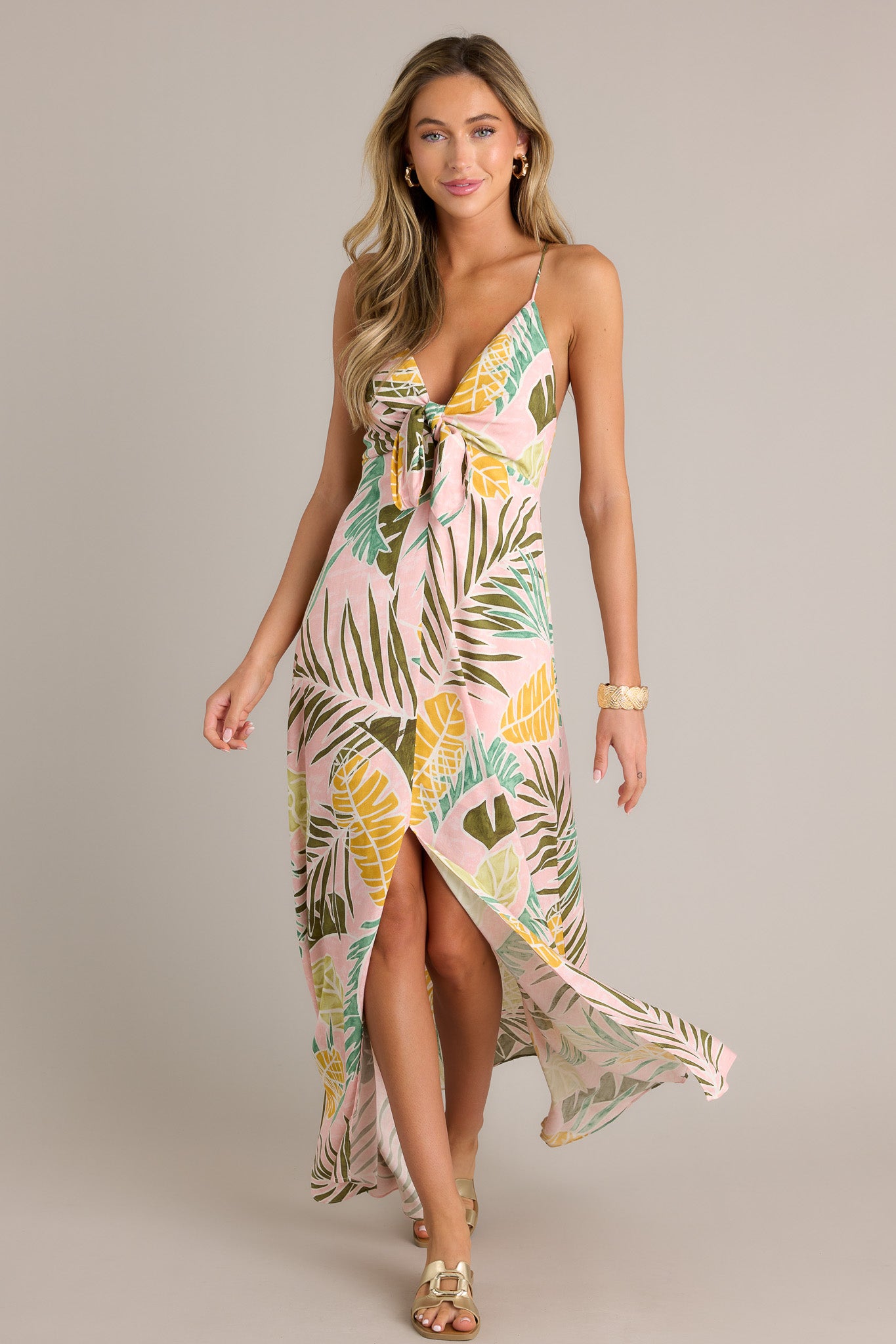 Light Pink Tropical Print Maxi Dress - All Dresses | Red Dress