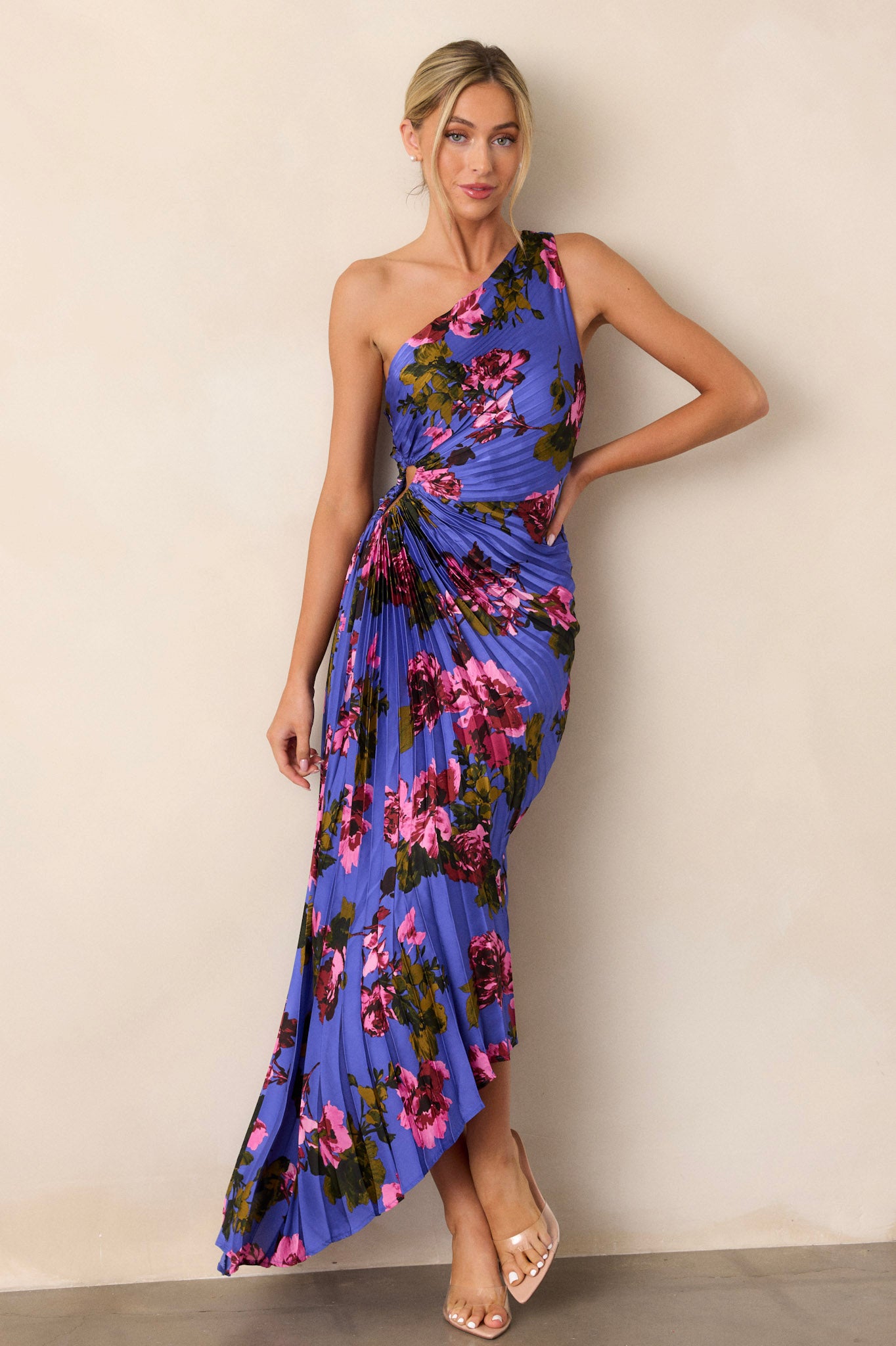 NEW authentic Lulus Budding Radiance Floral Velvet One Shoulder Floral Maxi Dress Purple M