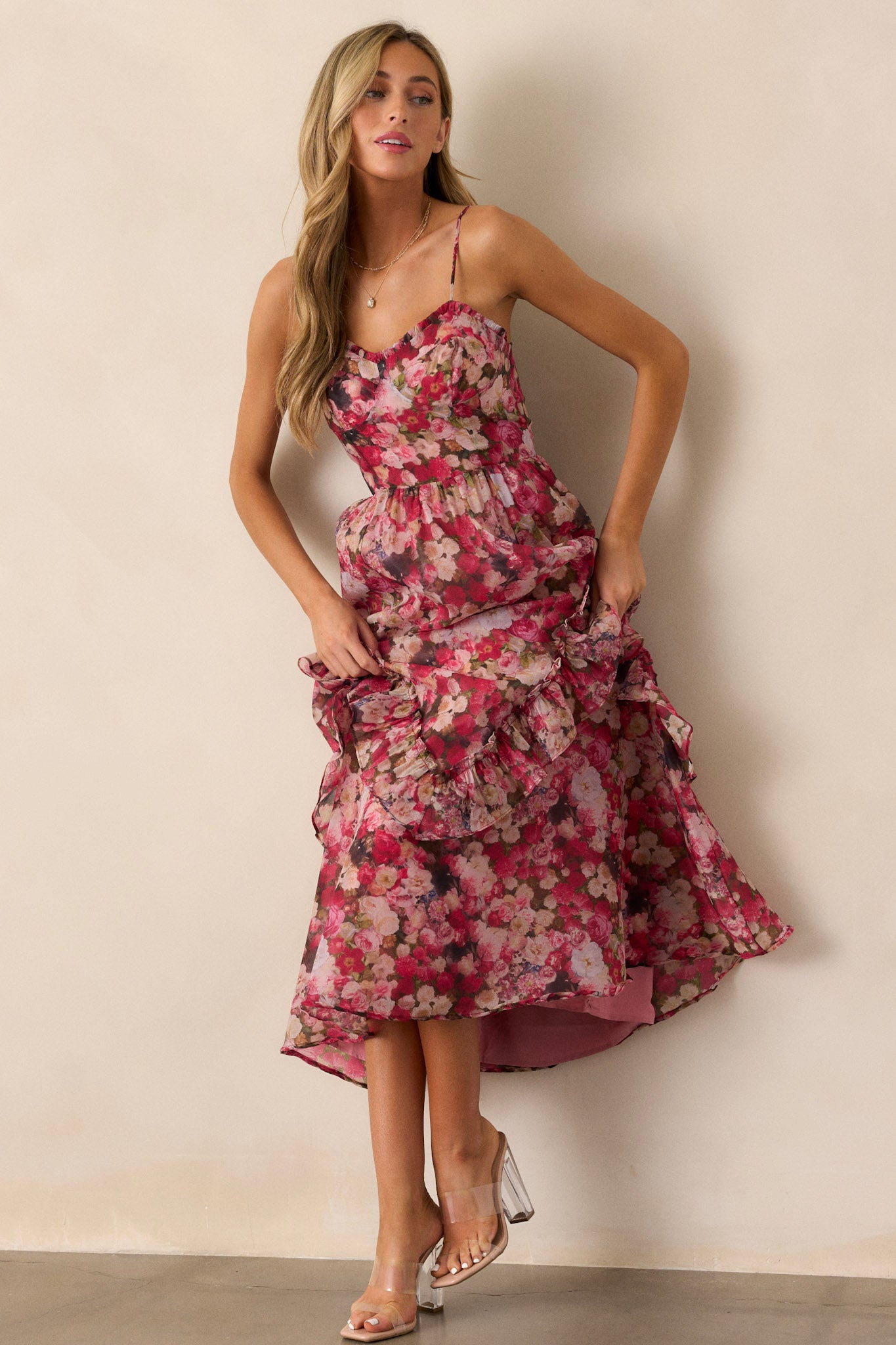 Pink flowy midi dress best sale