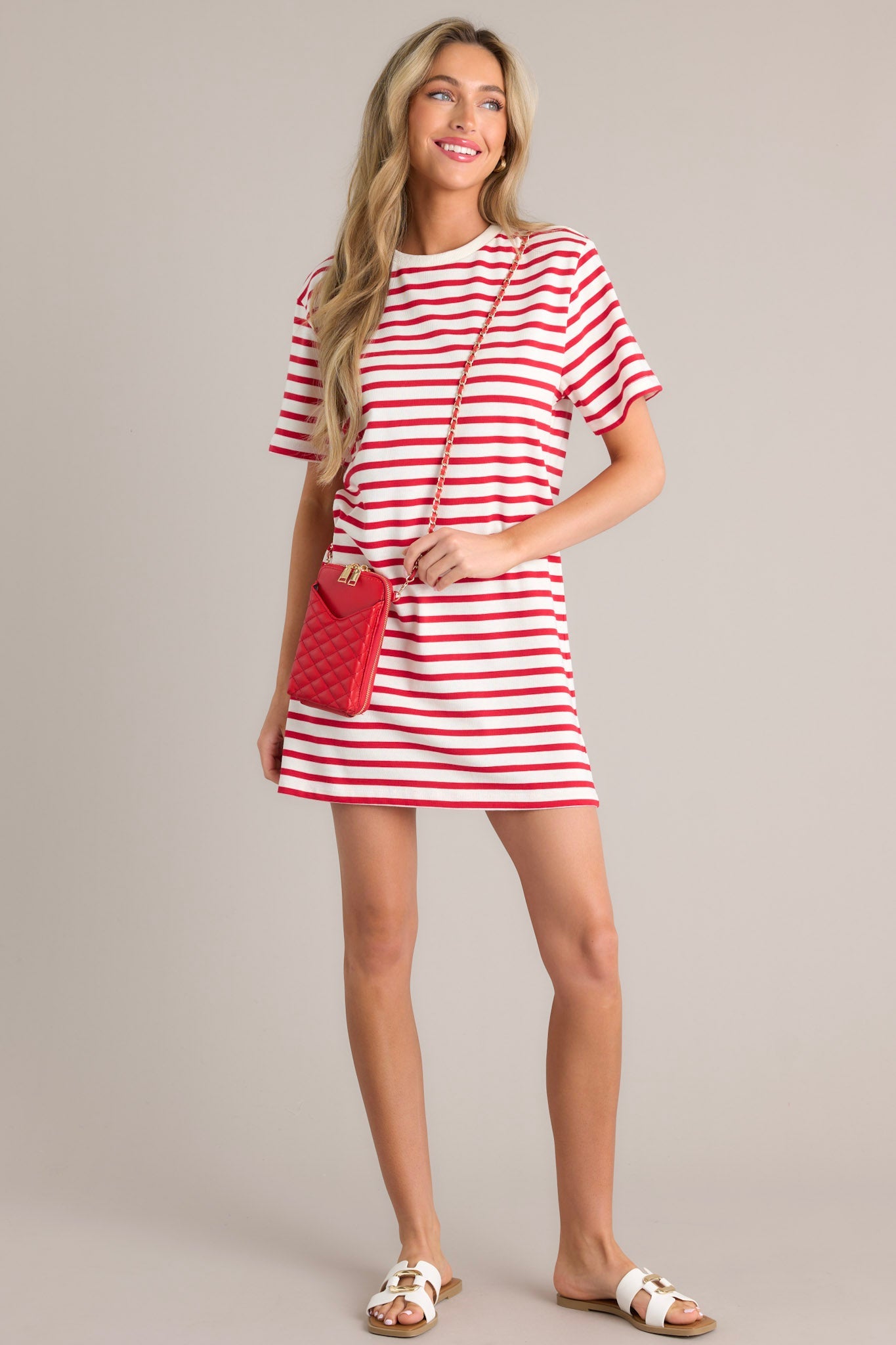 Red shops striped dress outfit