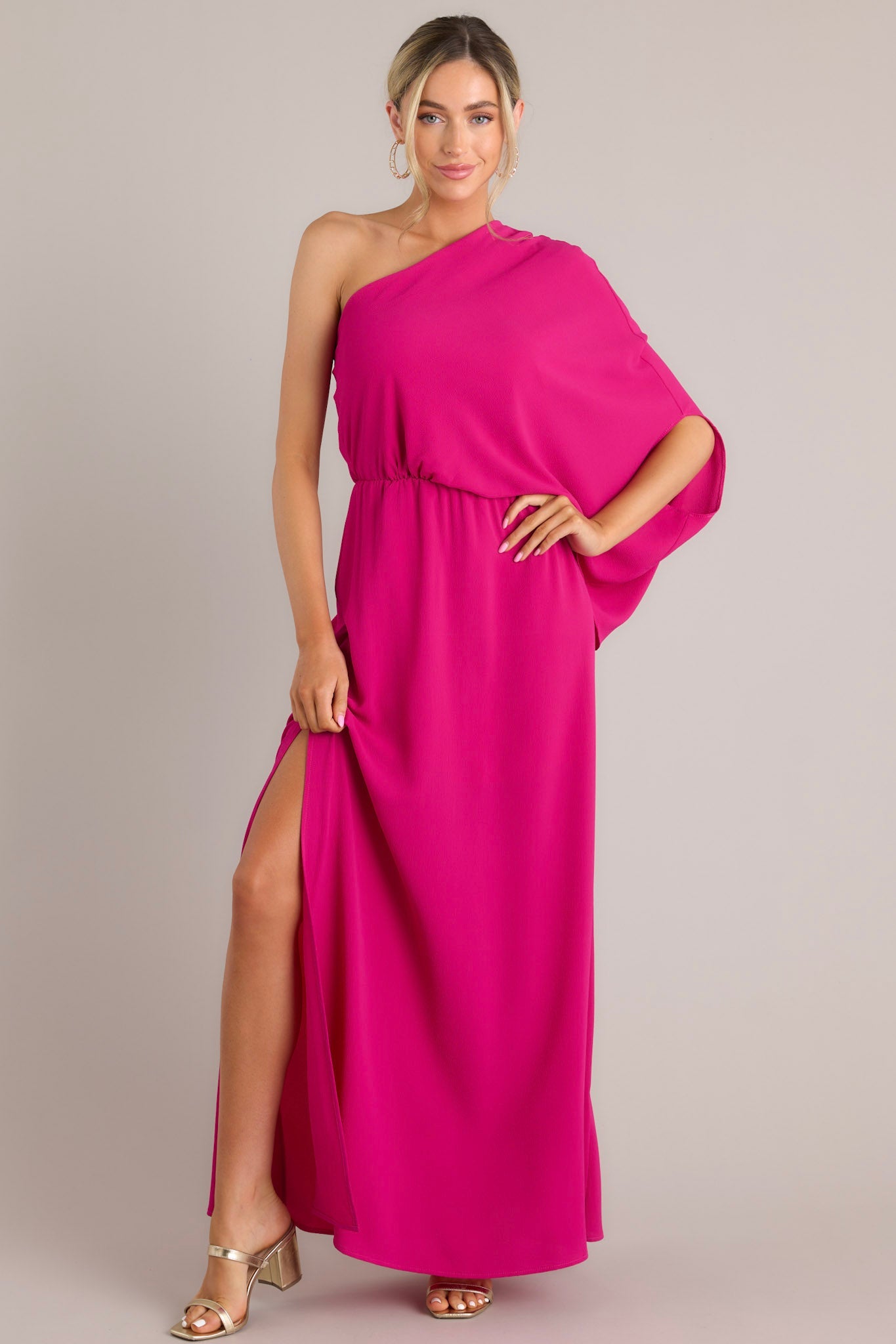 Breezy Fuchsia Maxi Dress - One Shoulder Dress | Red Dress