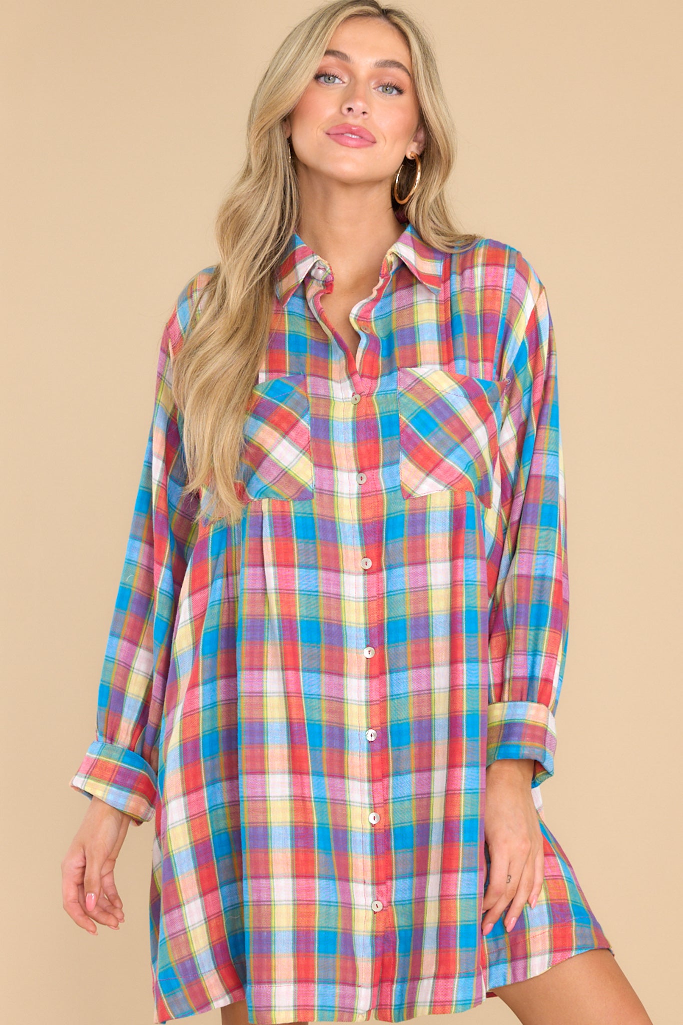 Rainbow Tartan Shirt Dress