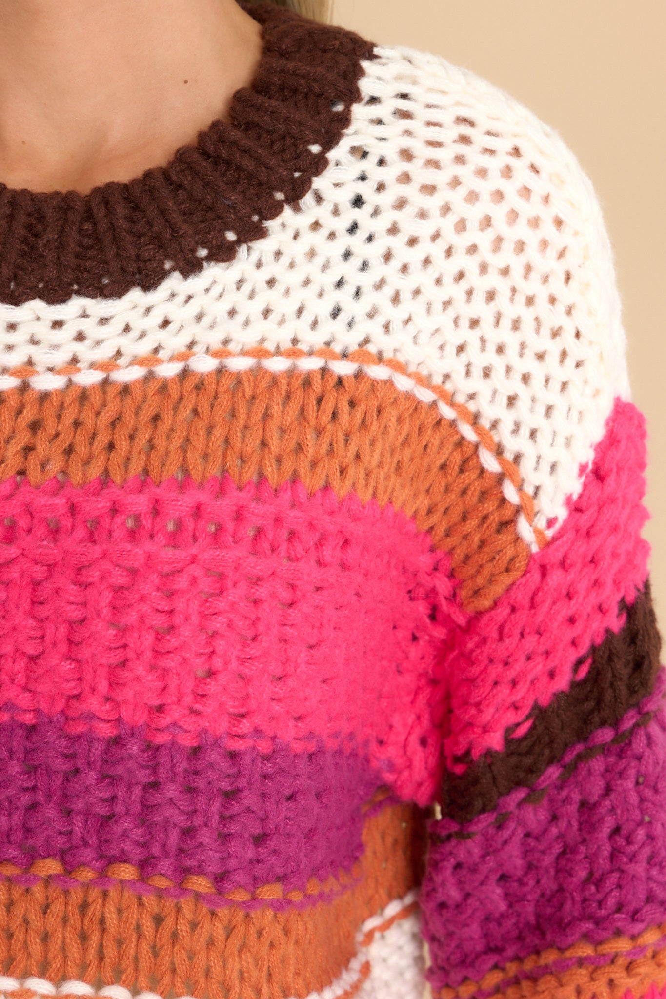 Chunky Striped Knitted Sweater Pink