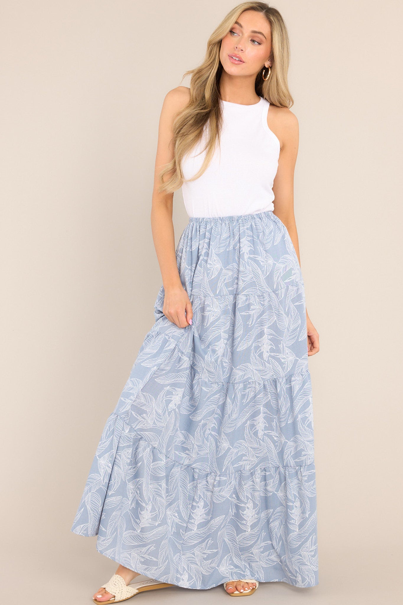 Ash Blue Tropical Print Maxi Skirt - All Bottoms | Red Dress