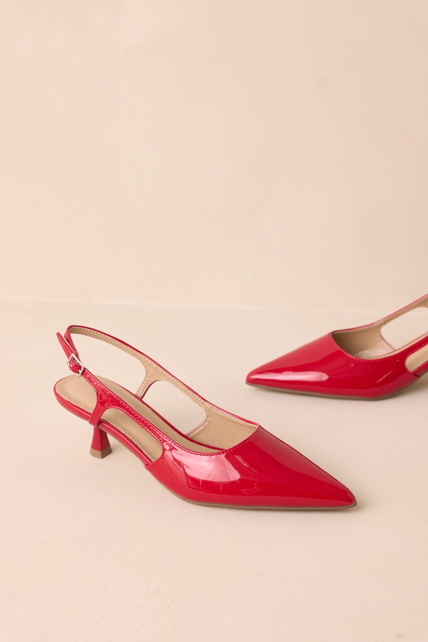 Fiercely Stunned Red Patent Slingback Kitten Heels