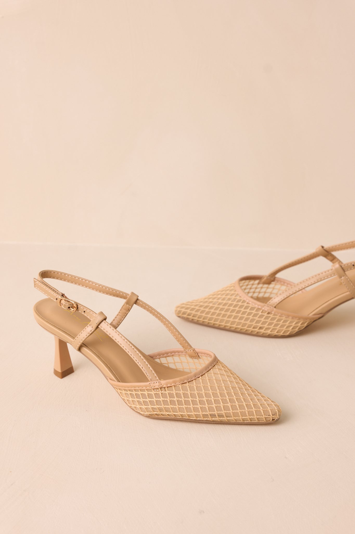 Willow’s Secret Beige Mesh Slingback Kitten Heels