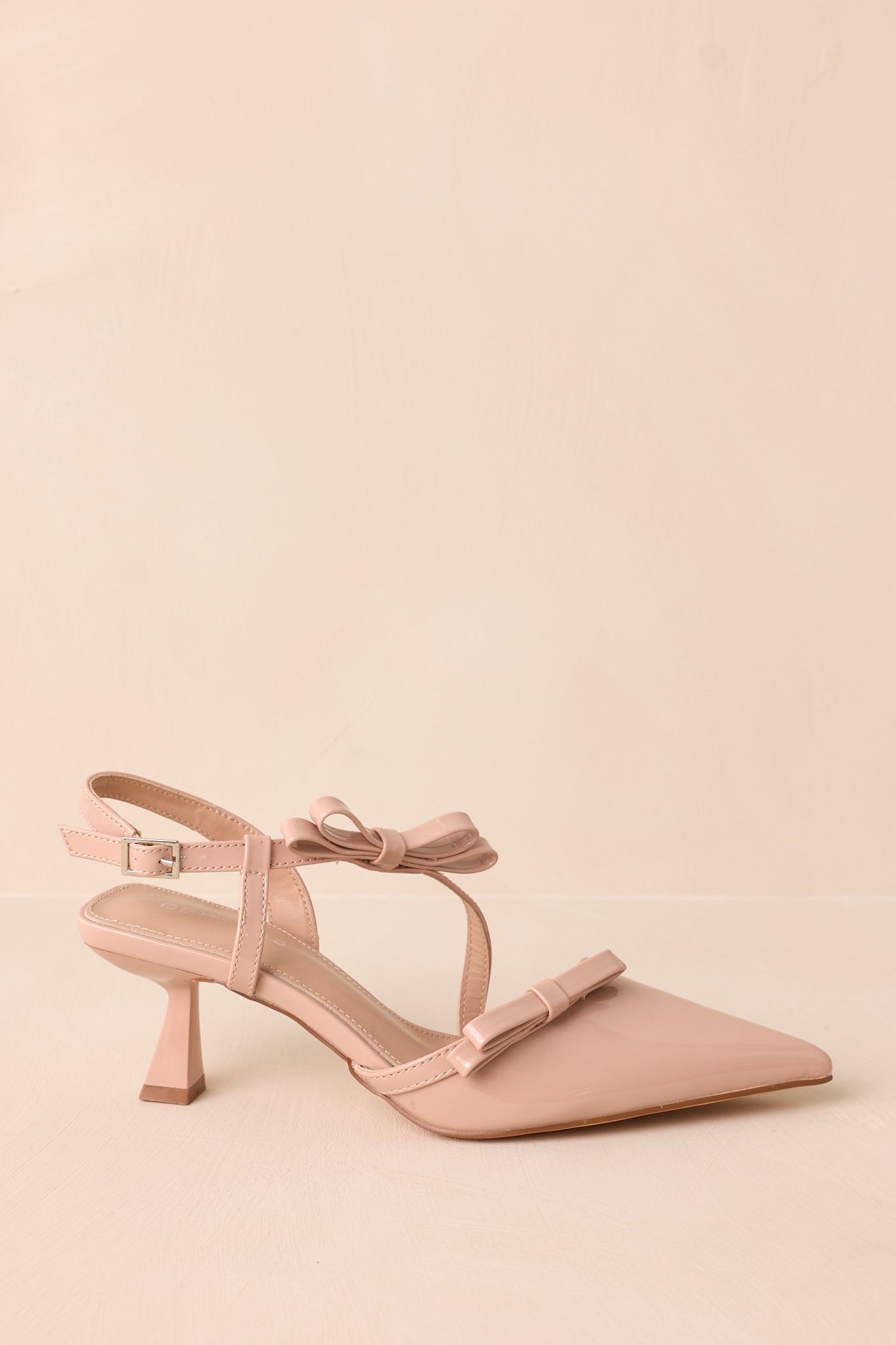 Take A Walk Beige Bow Slingback Kitten Heels