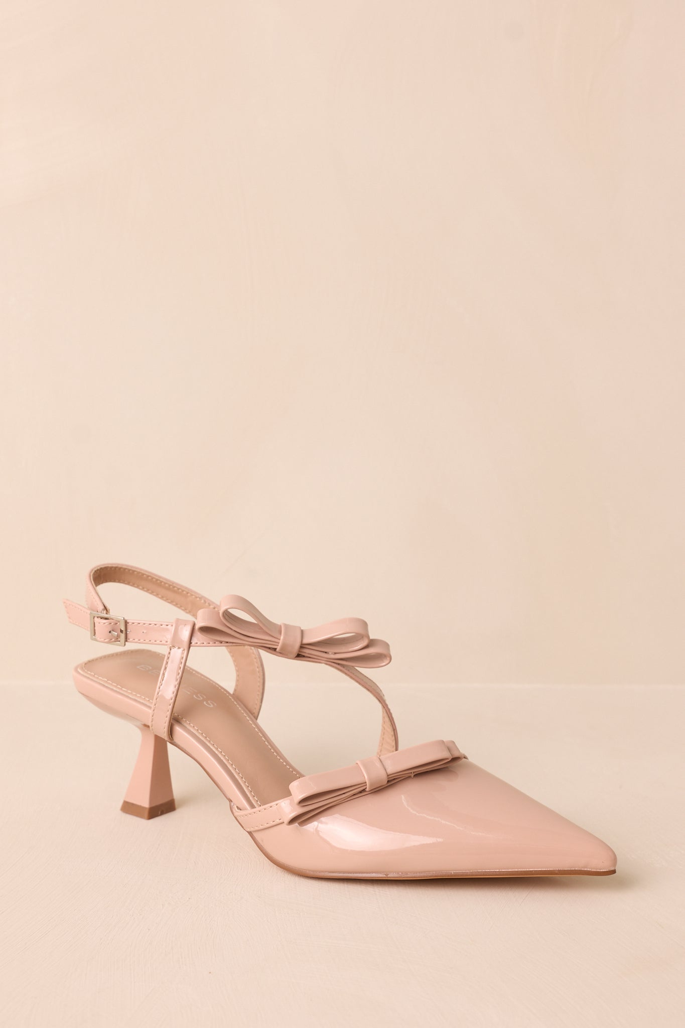 Take A Walk Beige Bow Slingback Kitten Heels