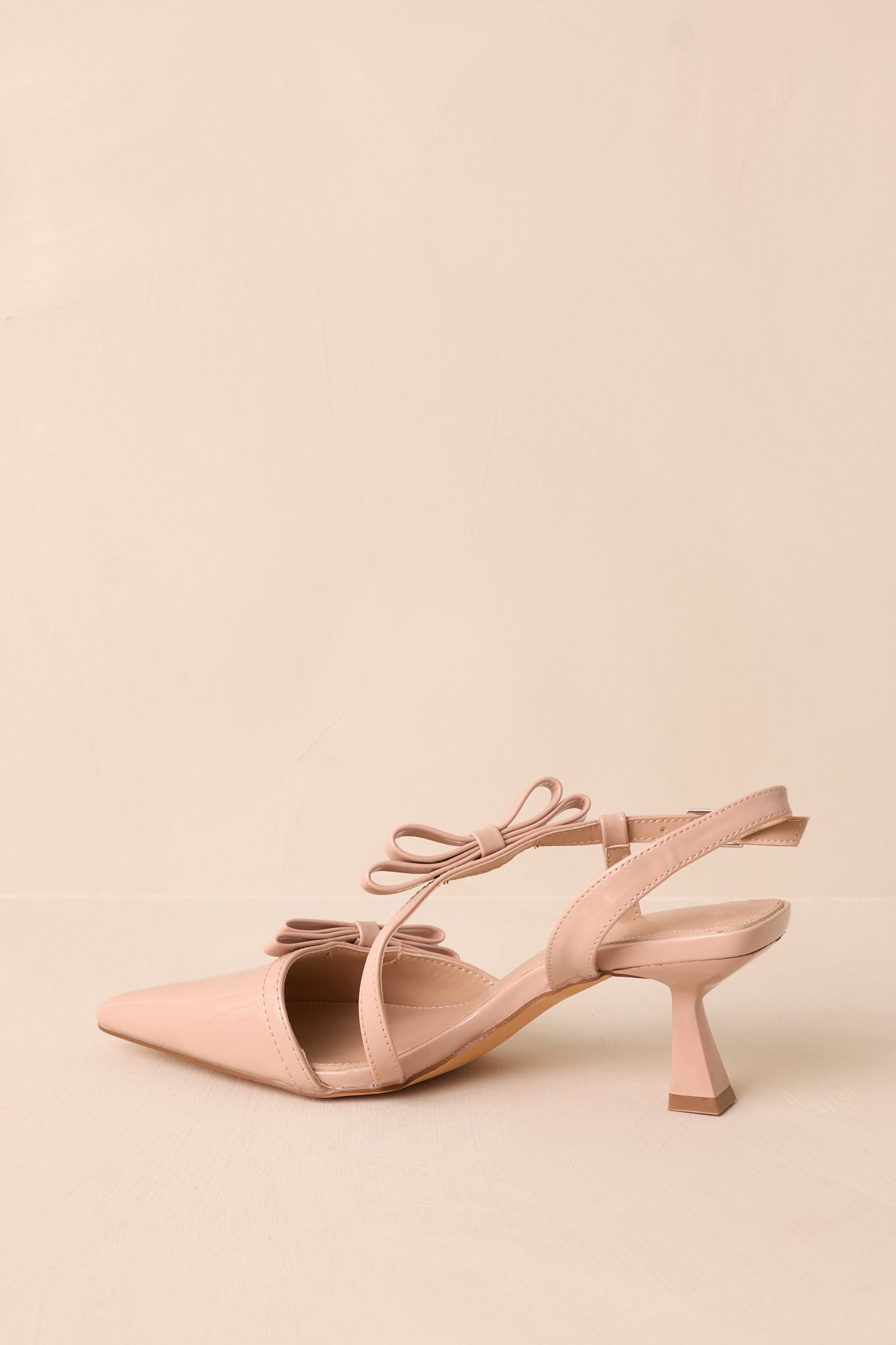 Take A Walk Beige Bow Slingback Kitten Heels