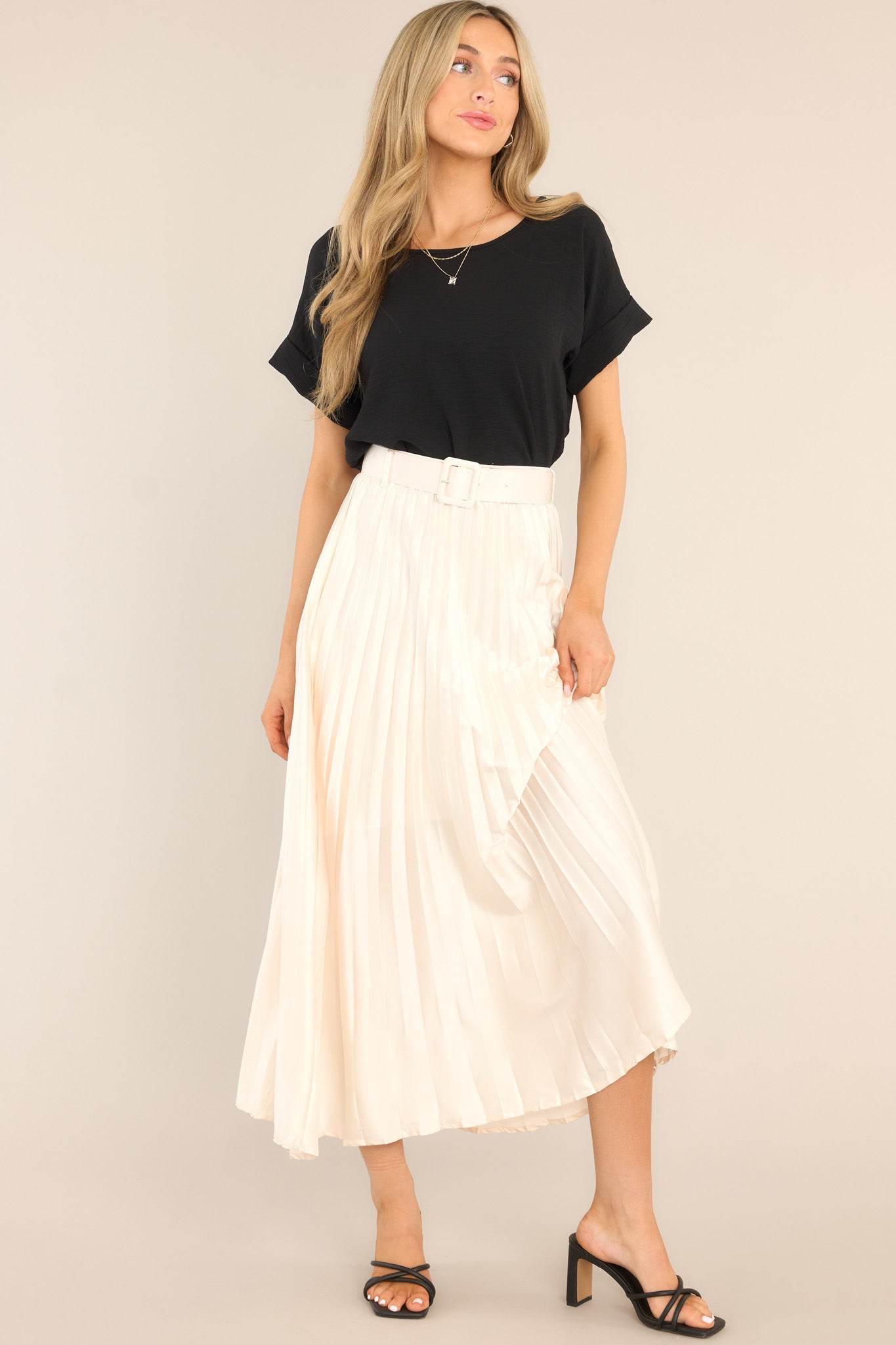 Classic Ivory Pleated Maxi Skirt - All Bottoms