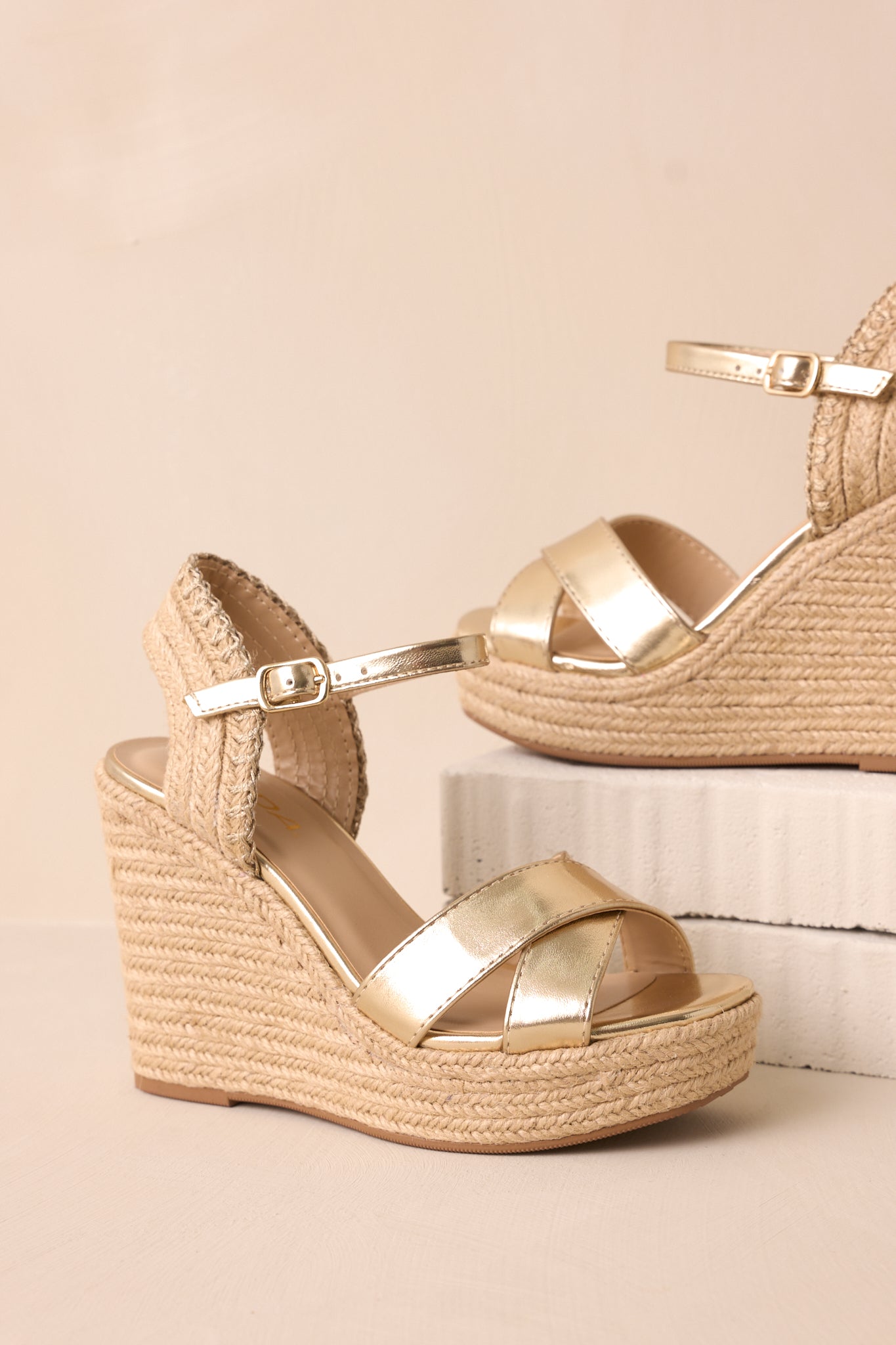 Lovely Steps Gold Platform Wedges