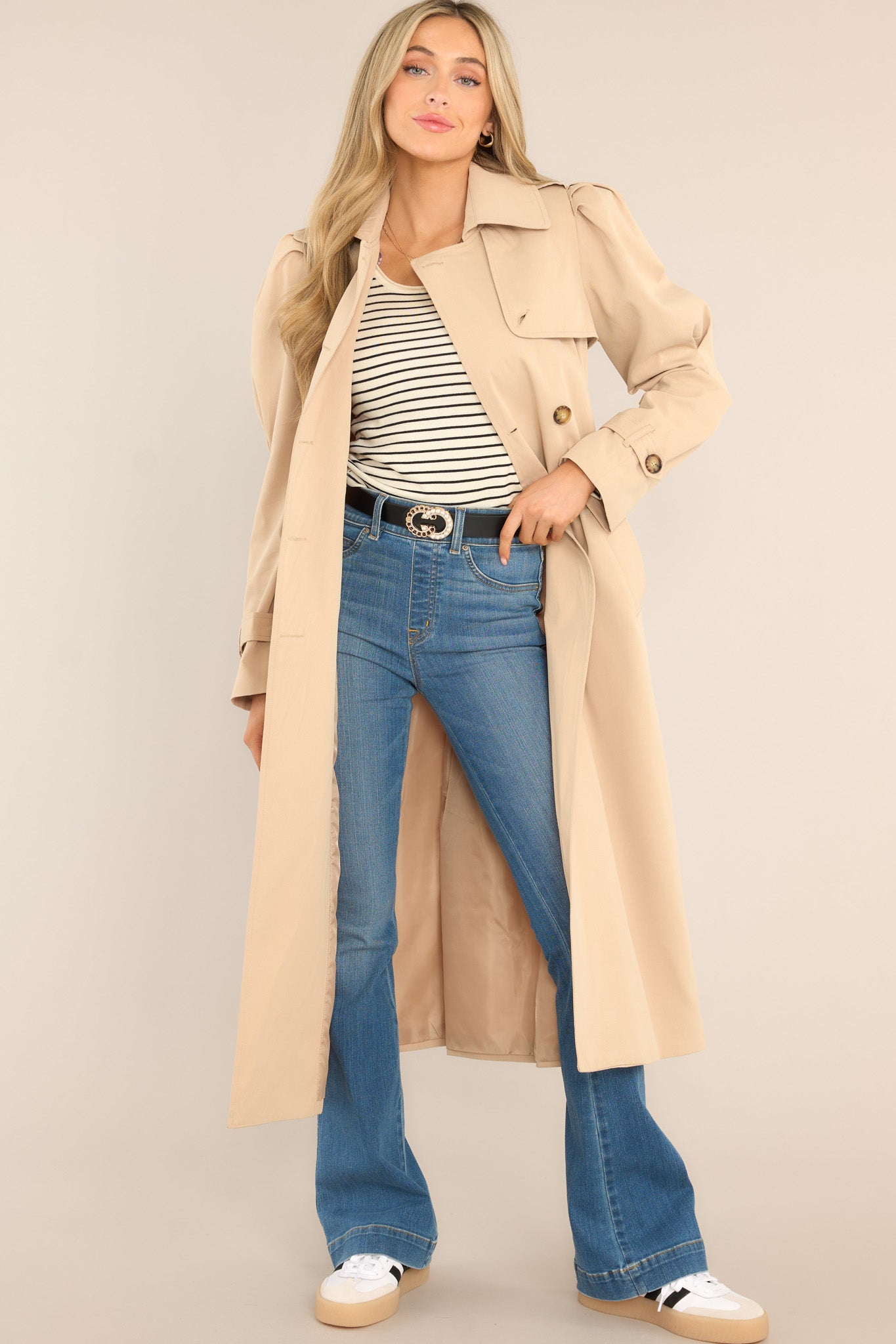 Classic Tan Belted Trench Coat - All Outerwear
