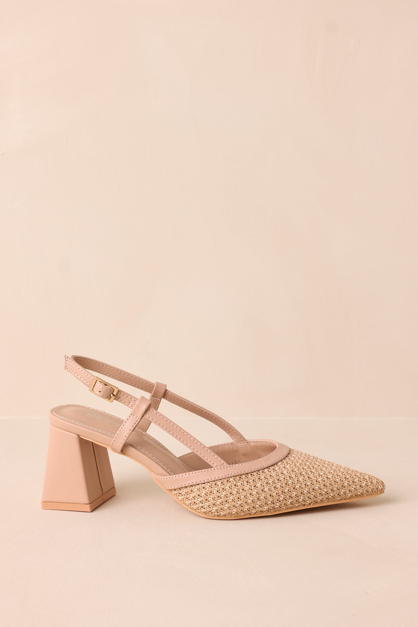 Keeping It Real Beige Woven Pointed-Toe Slingback Heels