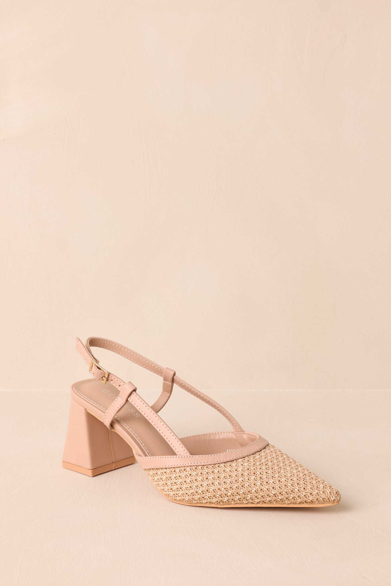 Keeping It Real Beige Woven Pointed-Toe Slingback Heels