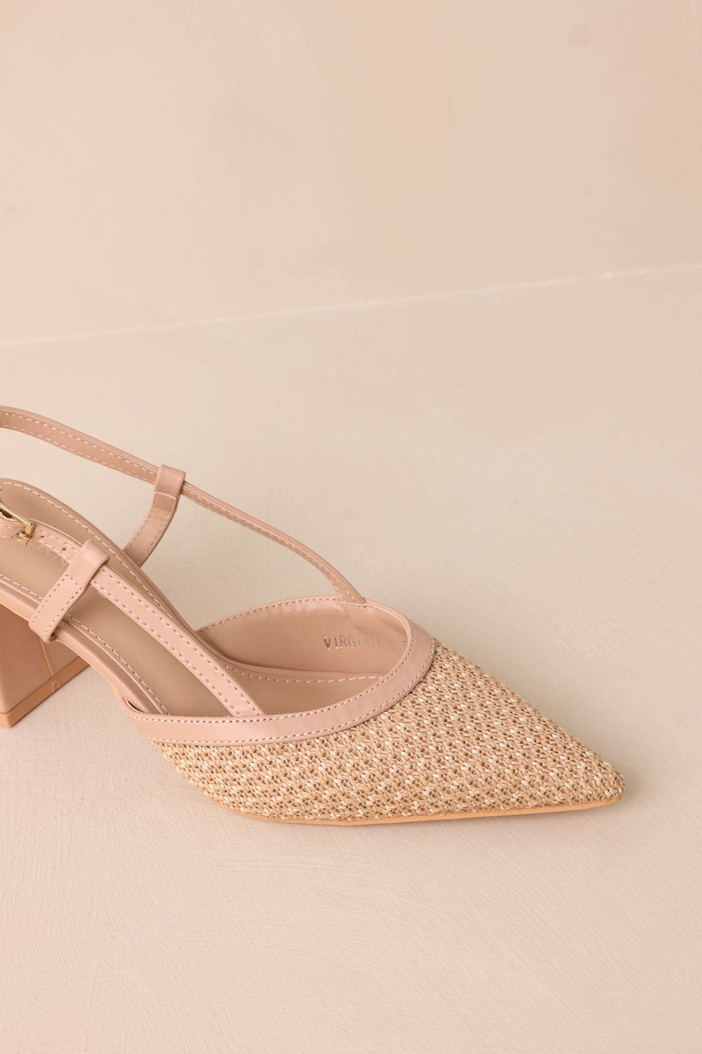 Keeping It Real Beige Woven Pointed-Toe Slingback Heels