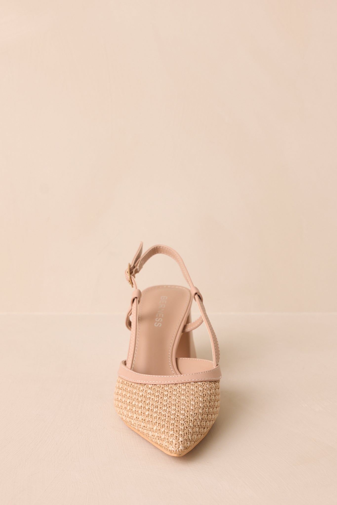 Keeping It Real Beige Woven Pointed-Toe Slingback Heels