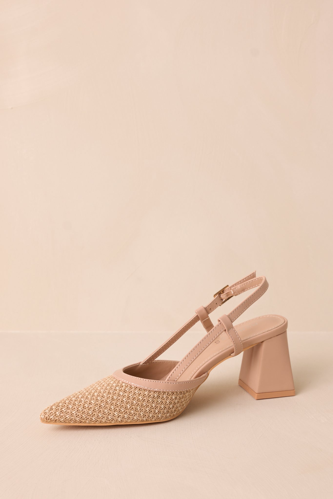 Keeping It Real Beige Woven Pointed-Toe Slingback Heels