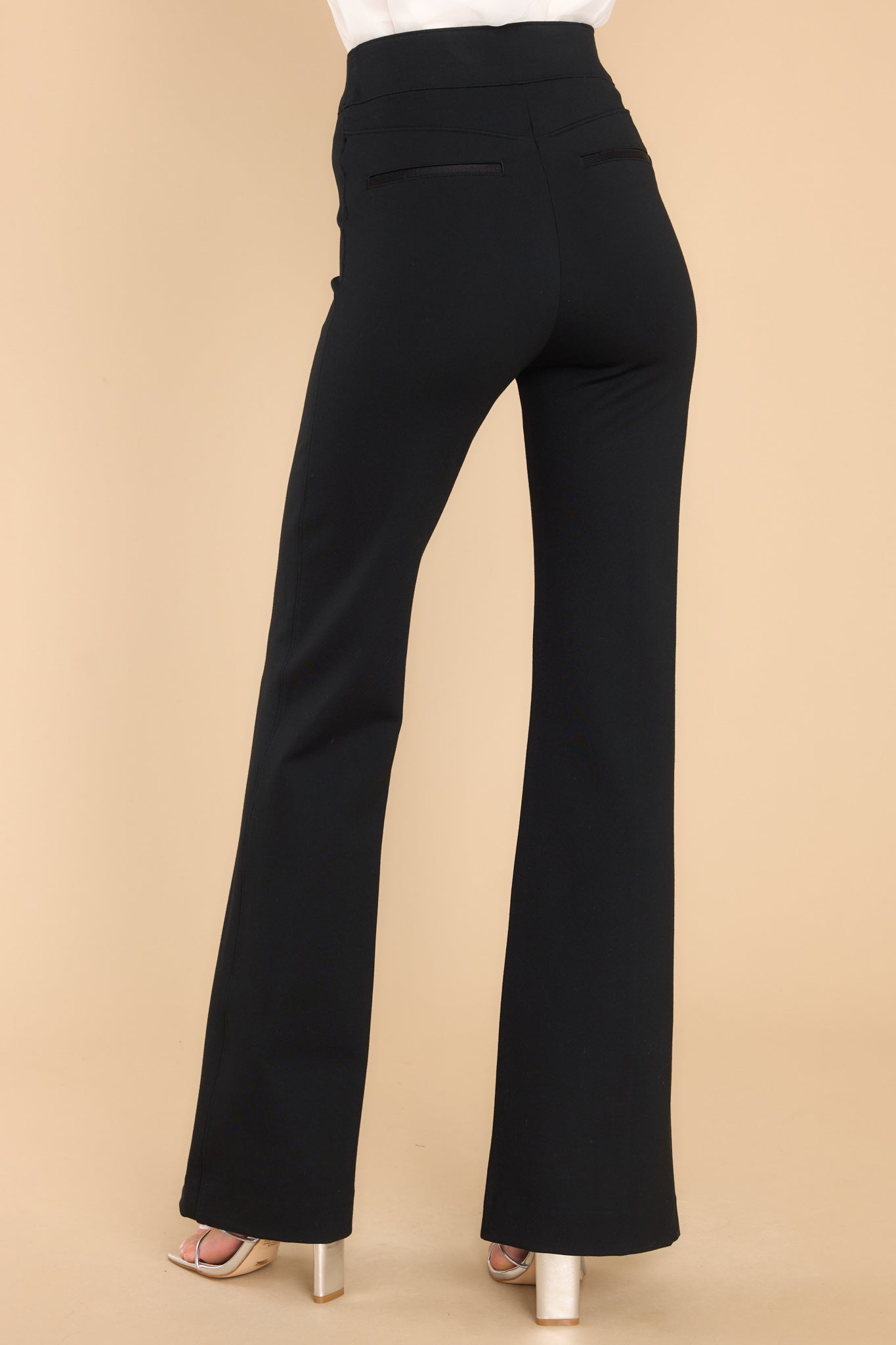 Spanx The Perfect Pant Hi-Rise Flare Black Ponte Knit Pull-On