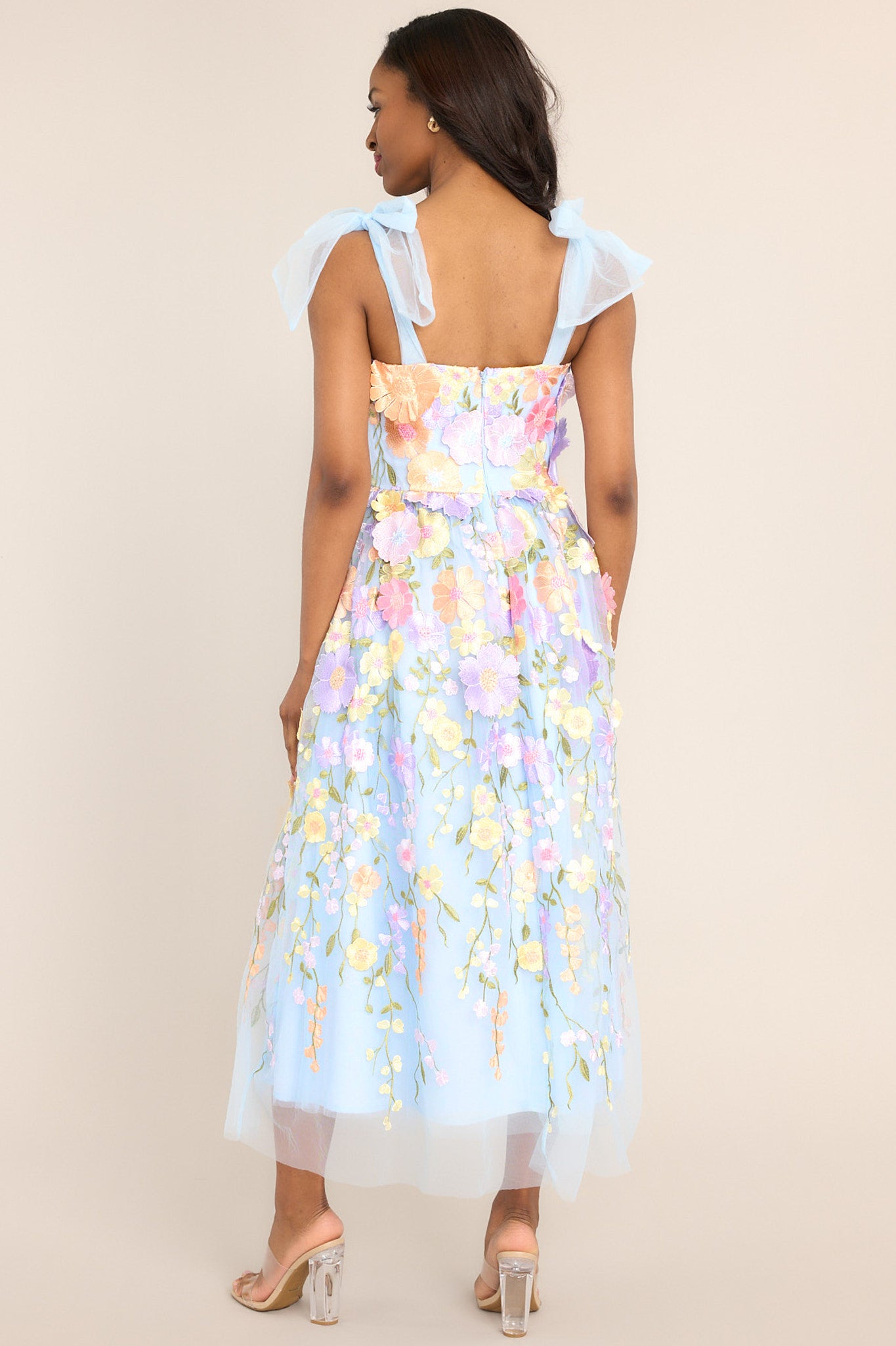 Light Blue Floral Embroidered Maxi Dress - All Dresses