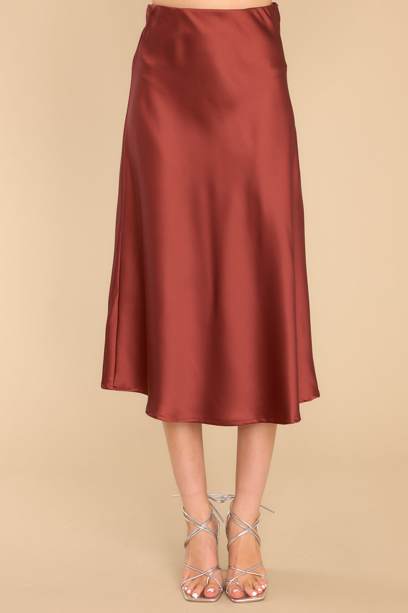 Satin midi shop skirt copper