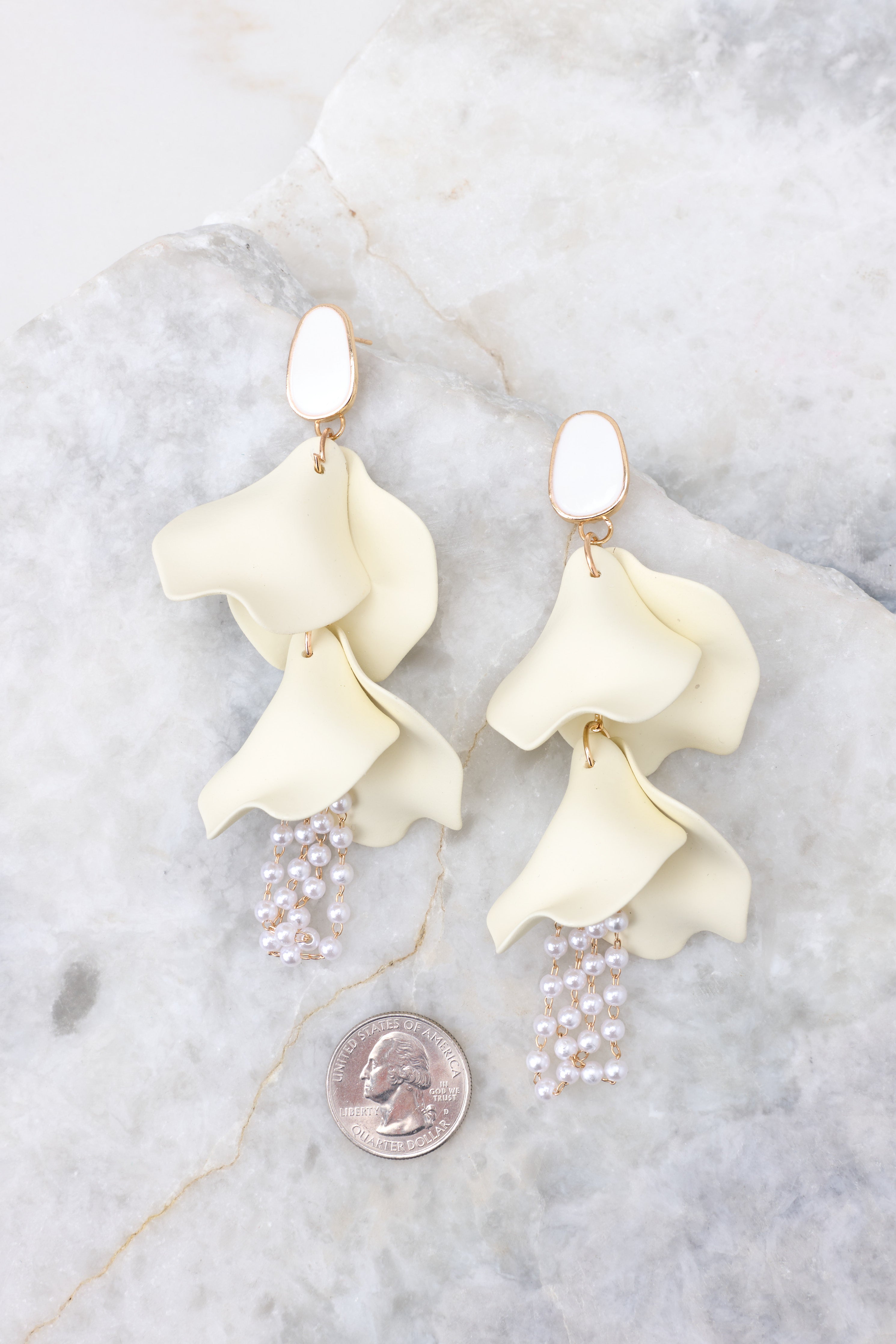 3 Stuck In My Ways Ivory Gold Earrings at reddress.com