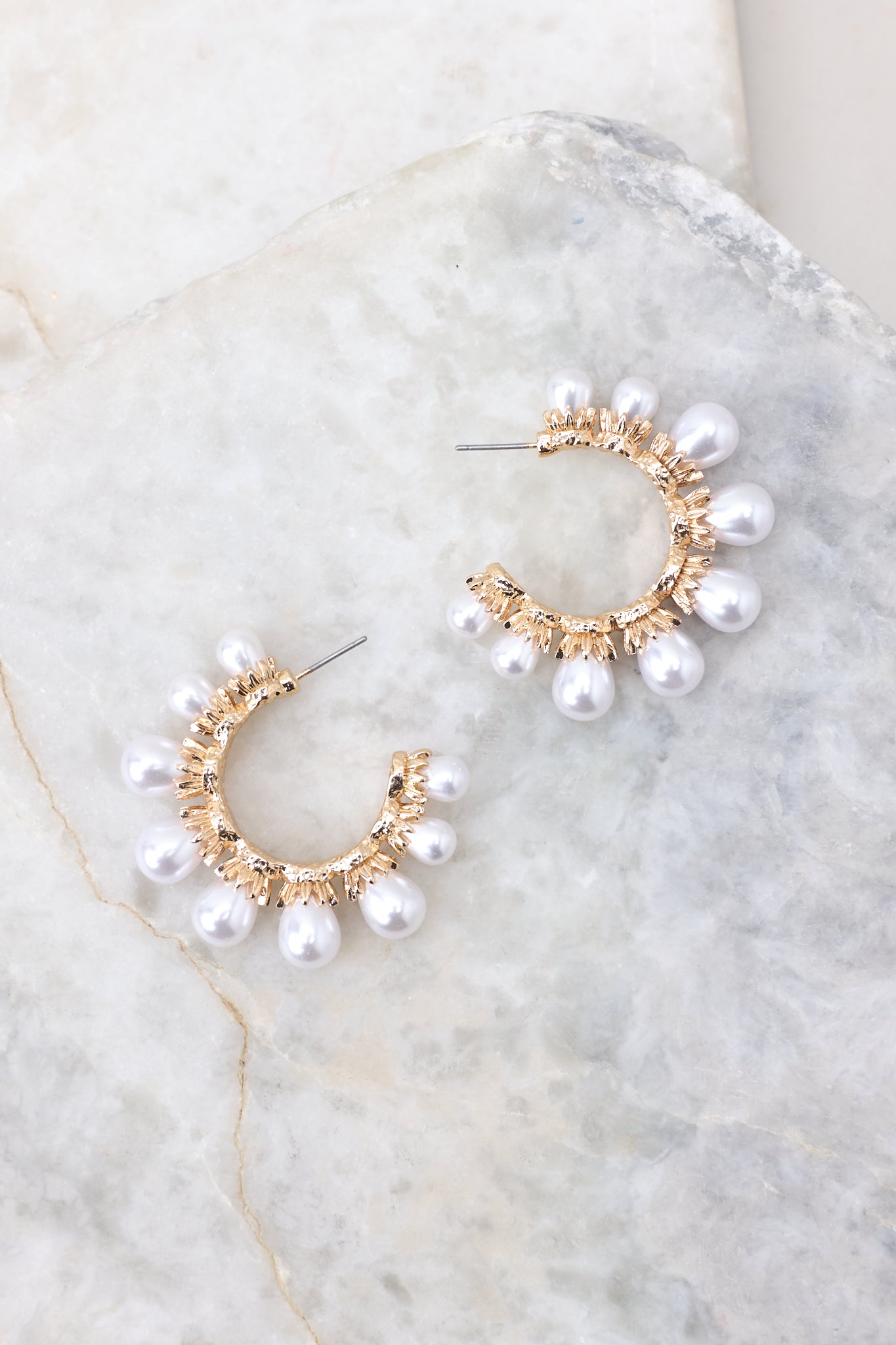 Dazzling Gold Pearl Hoop Earrings - All Earrings | Red Dress