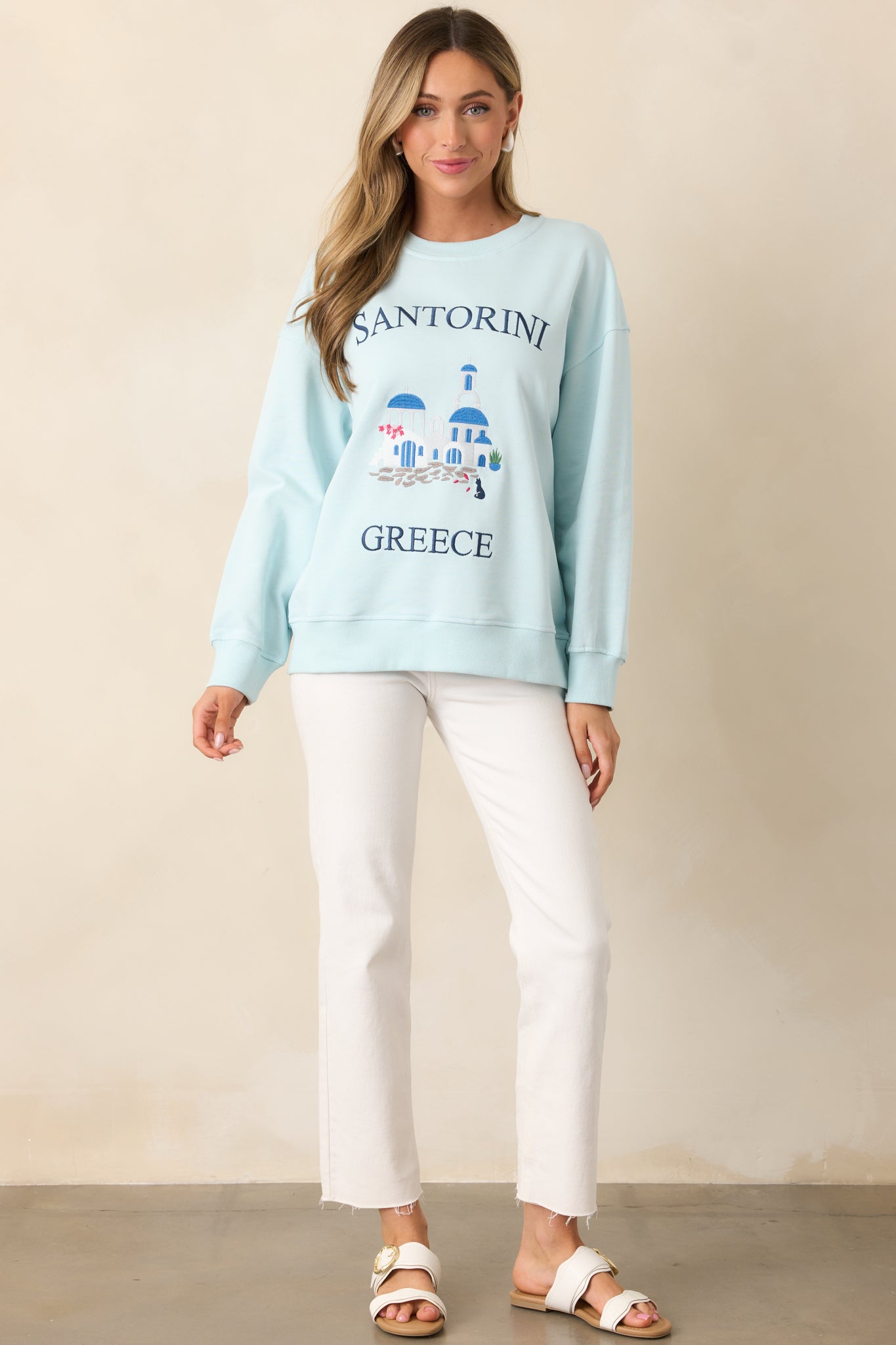 Santorini Dreaming Light Blue Crew Neck Sweatshirt