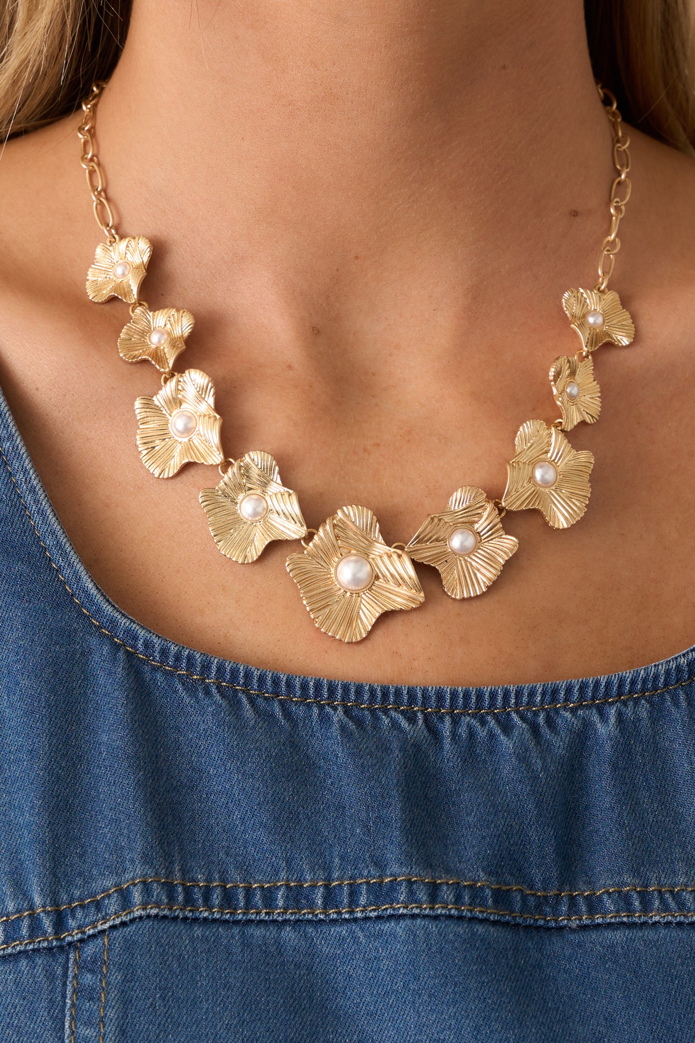 Through The Garden Gold & Ivory Pearl Floral Necklace