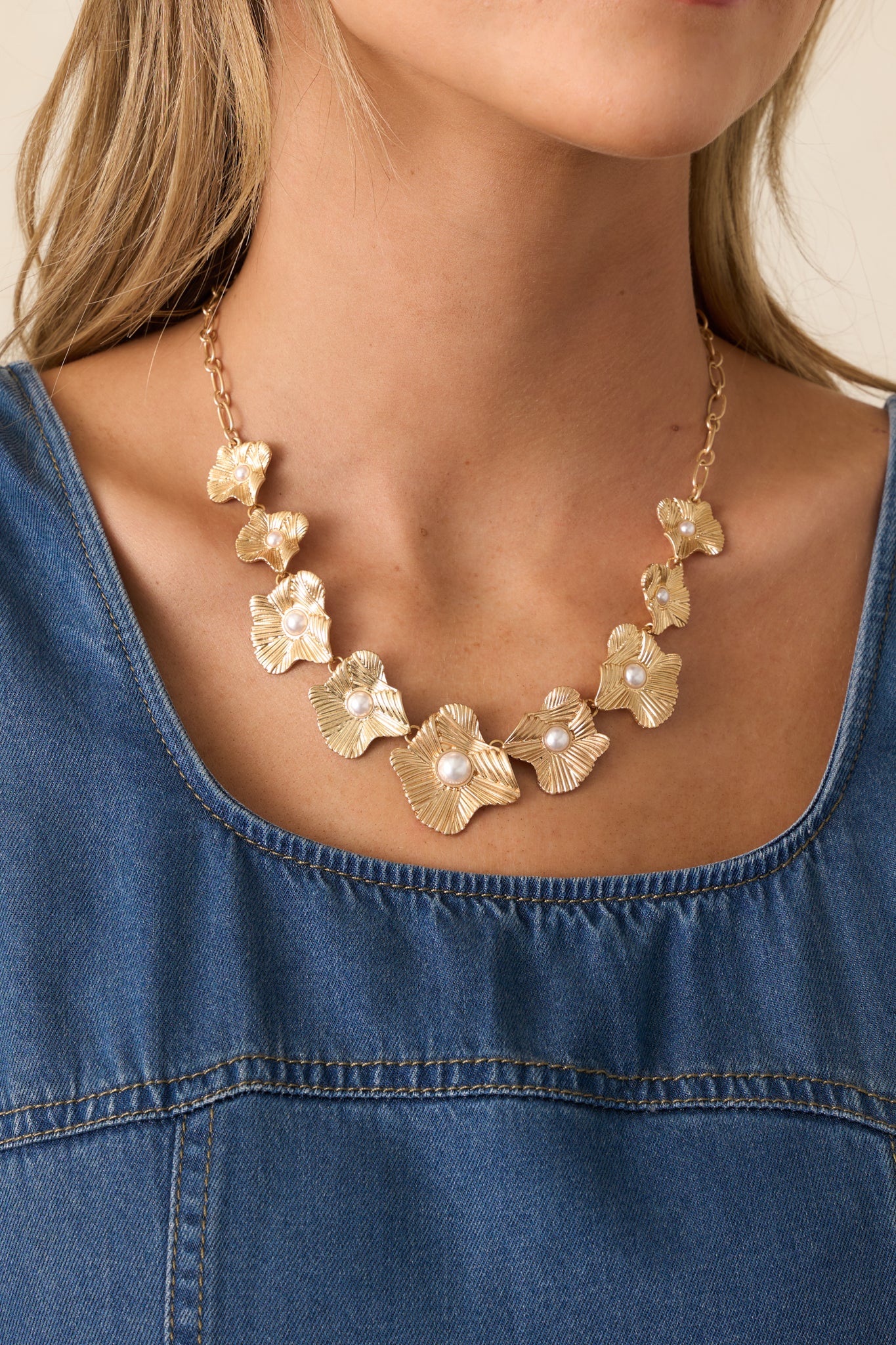 Through The Garden Gold & Ivory Pearl Floral Necklace