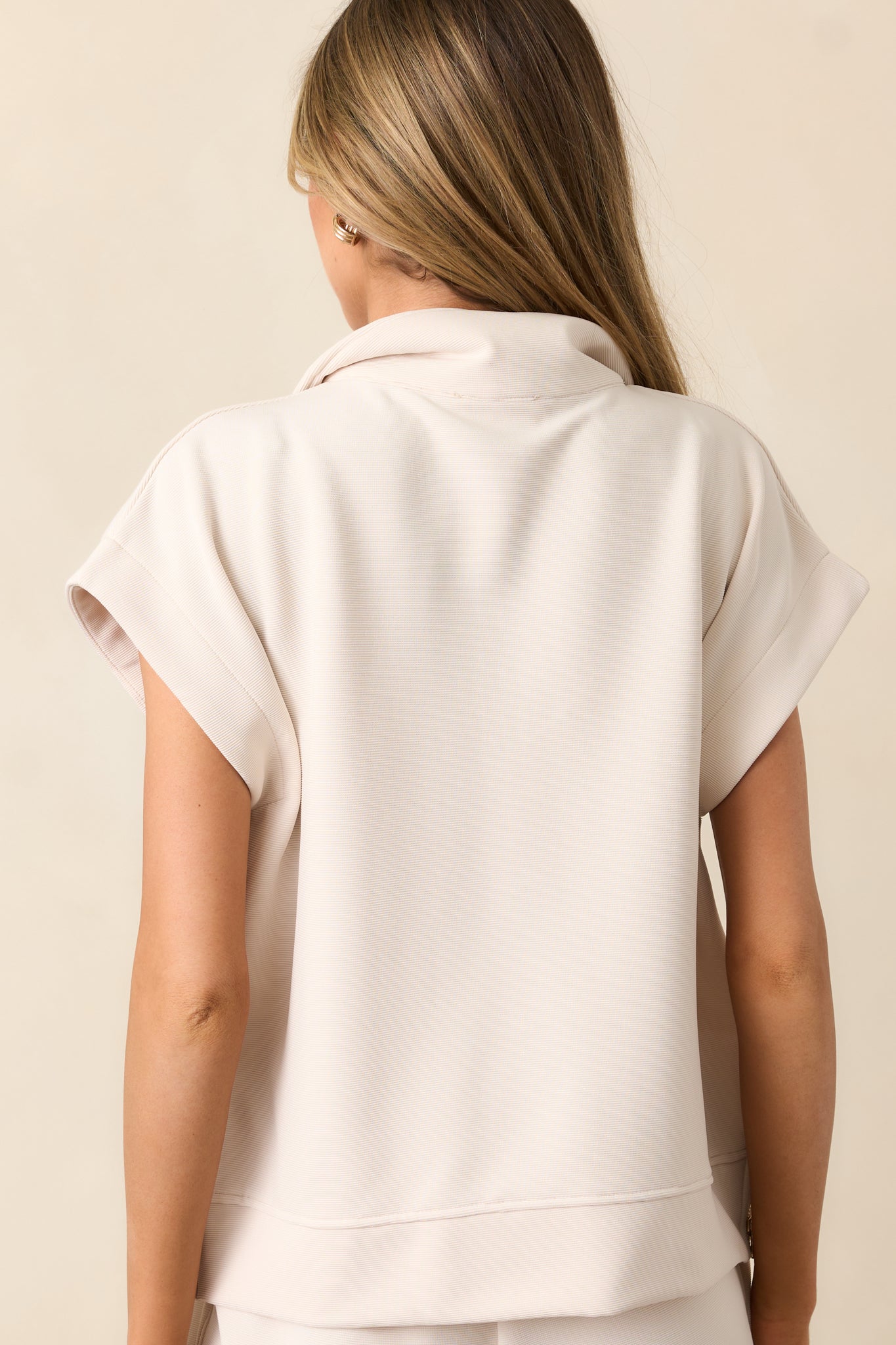 Sleek Street Ecru Half-Zip Short Sleeve Pullover