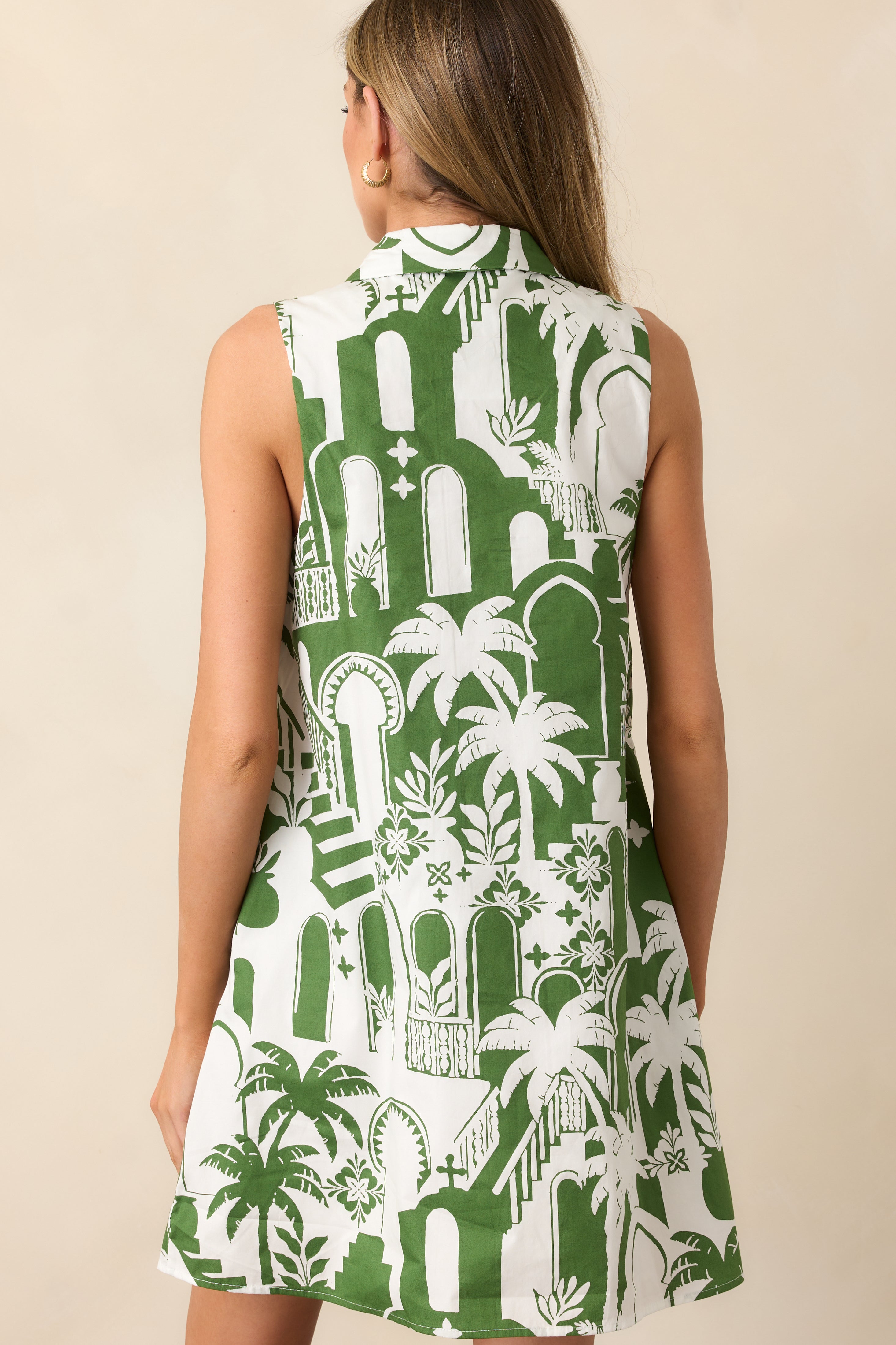 Palm Picnic Cotton Green Tropical Print Mini Dress