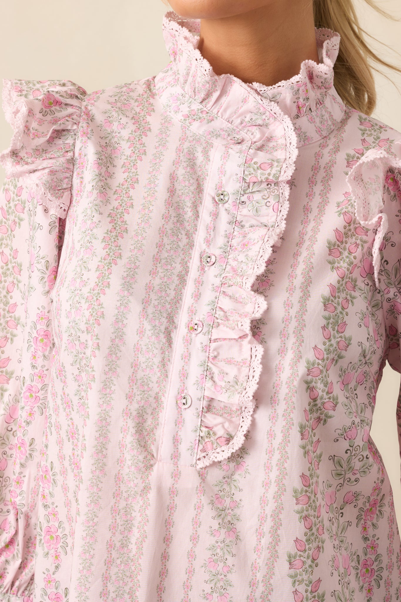 Hummingbird’s Haven Cotton Pink Flutter Sleeve Blouse